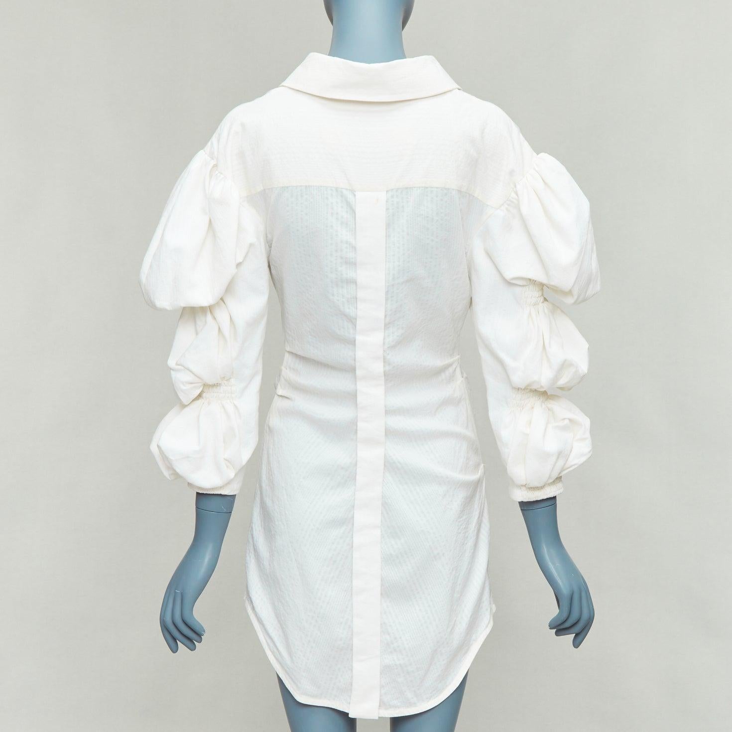 Women's JACQUEMUS Les Robe Santon cream cotton puff sleeve mini dress FR34 XS