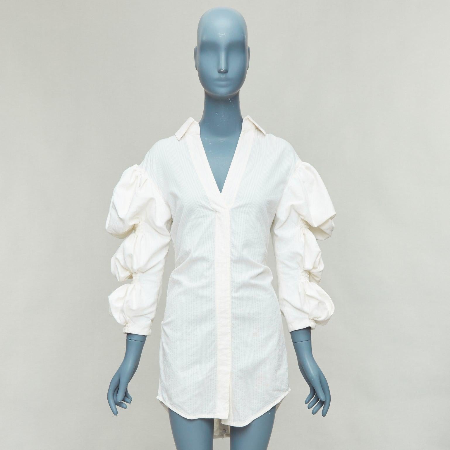 JACQUEMUS Les Robe Santon cream cotton puff sleeve mini dress FR34 XS 4