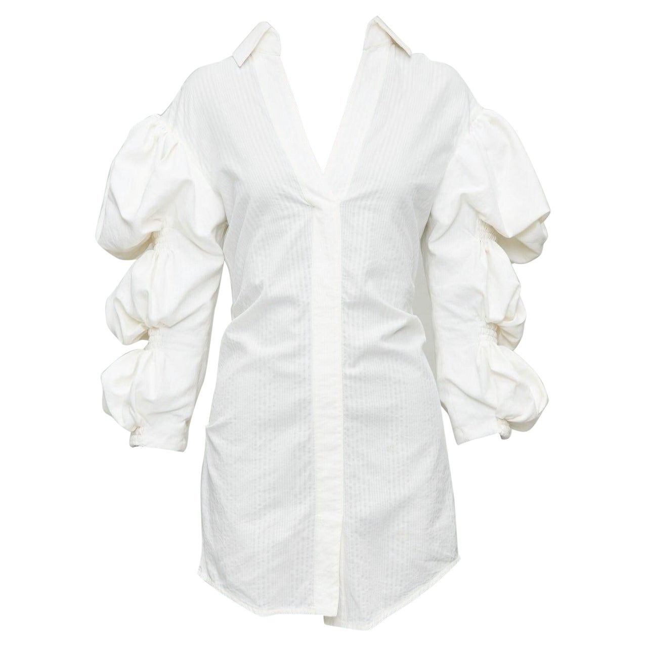 JACQUEMUS Les Robe Santon cream cotton puff sleeve mini dress FR34 XS