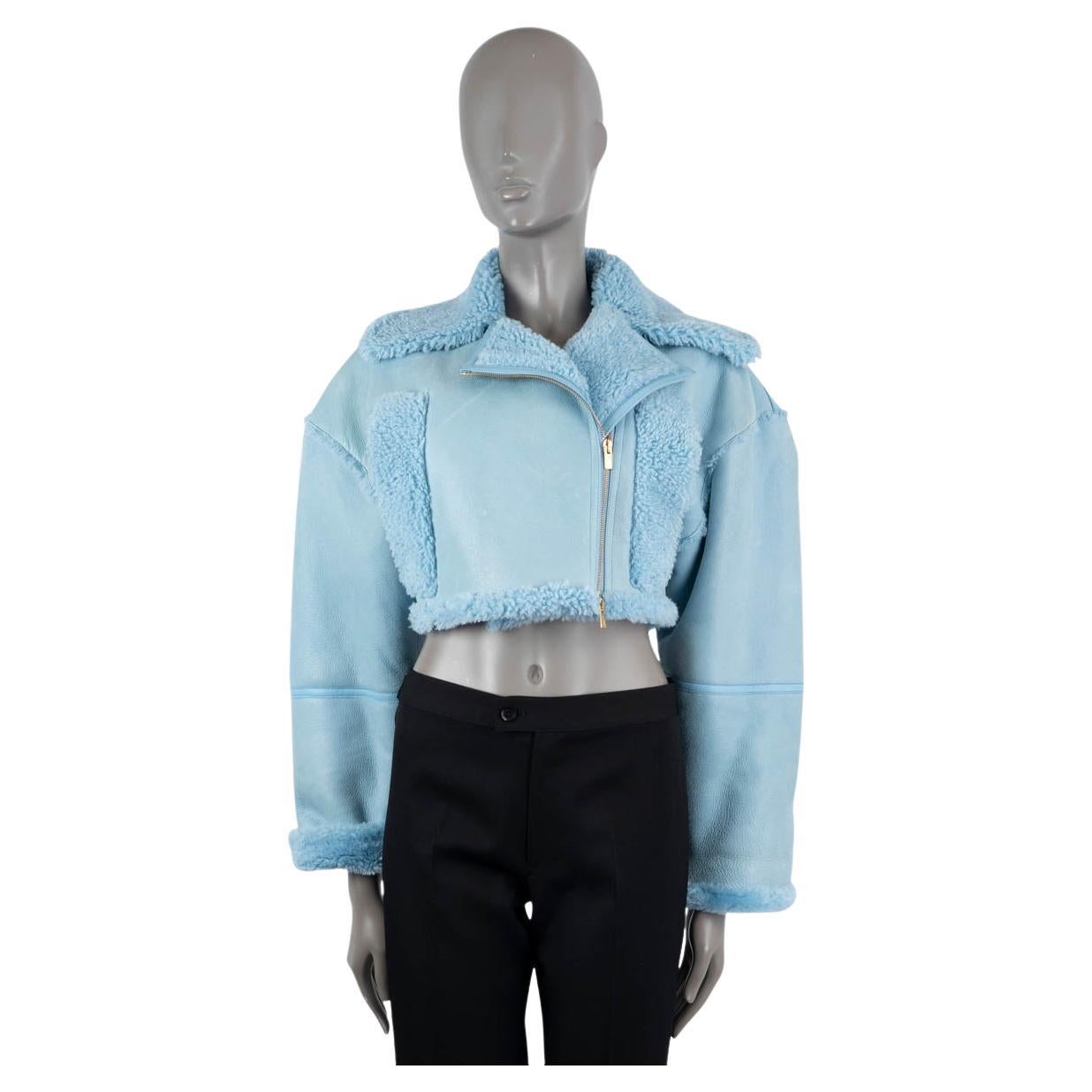 JACQUEMUS Hellblaue 2021 PAIOU SHEARLING BIKER Jacke 34 XXS im Angebot