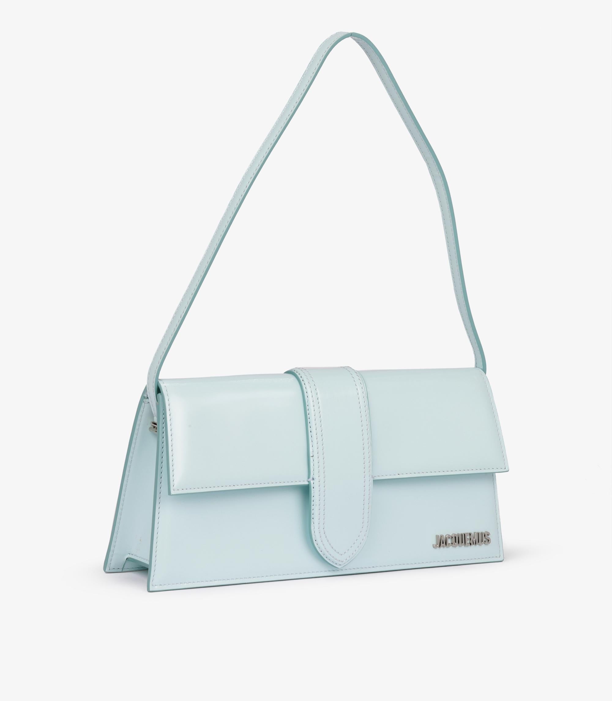 Gray Jacquemus Light Blue Patent Leather Le Bambino Long For Sale