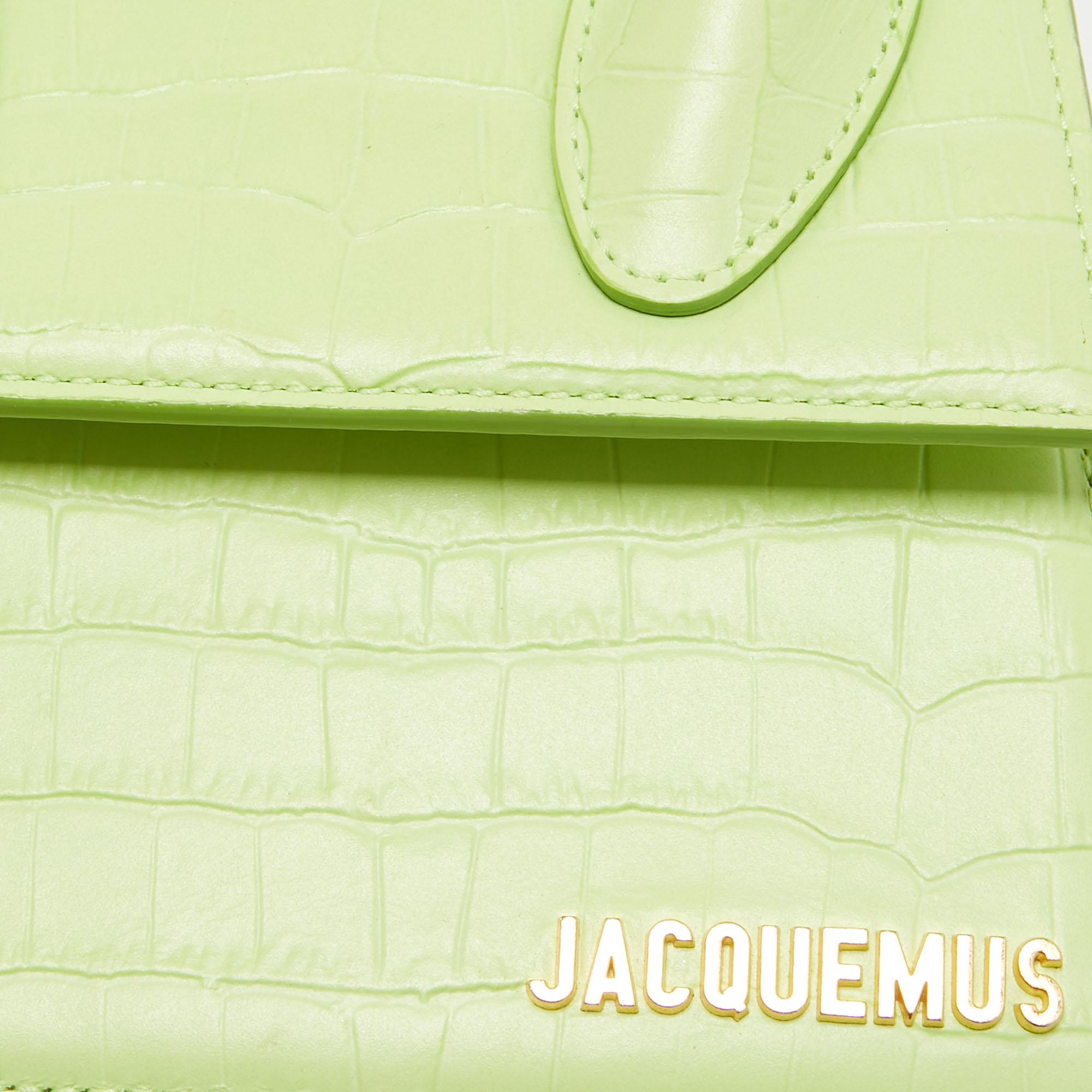 Jacquemus Light Green Croc Embossed Leather Le Chiquito Noeud Top Handle Bag 2