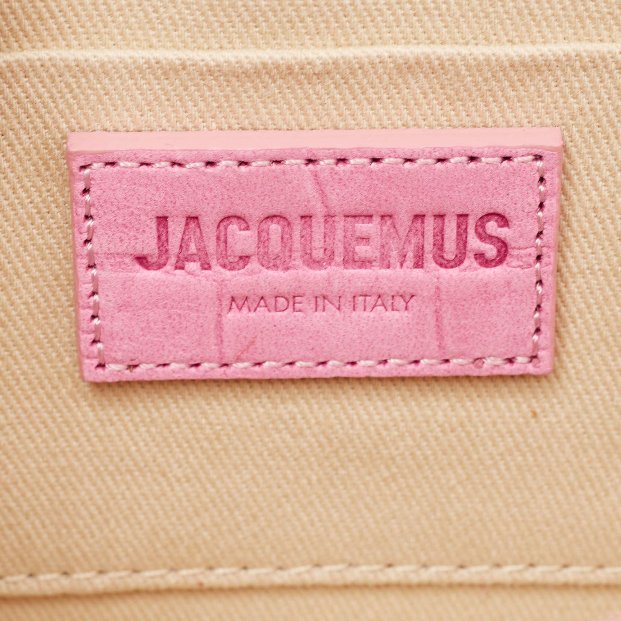 Jacquemus Light Pink Croc Embossed Nubuck Leather Long Le Chiquito Top Handle Ba 2