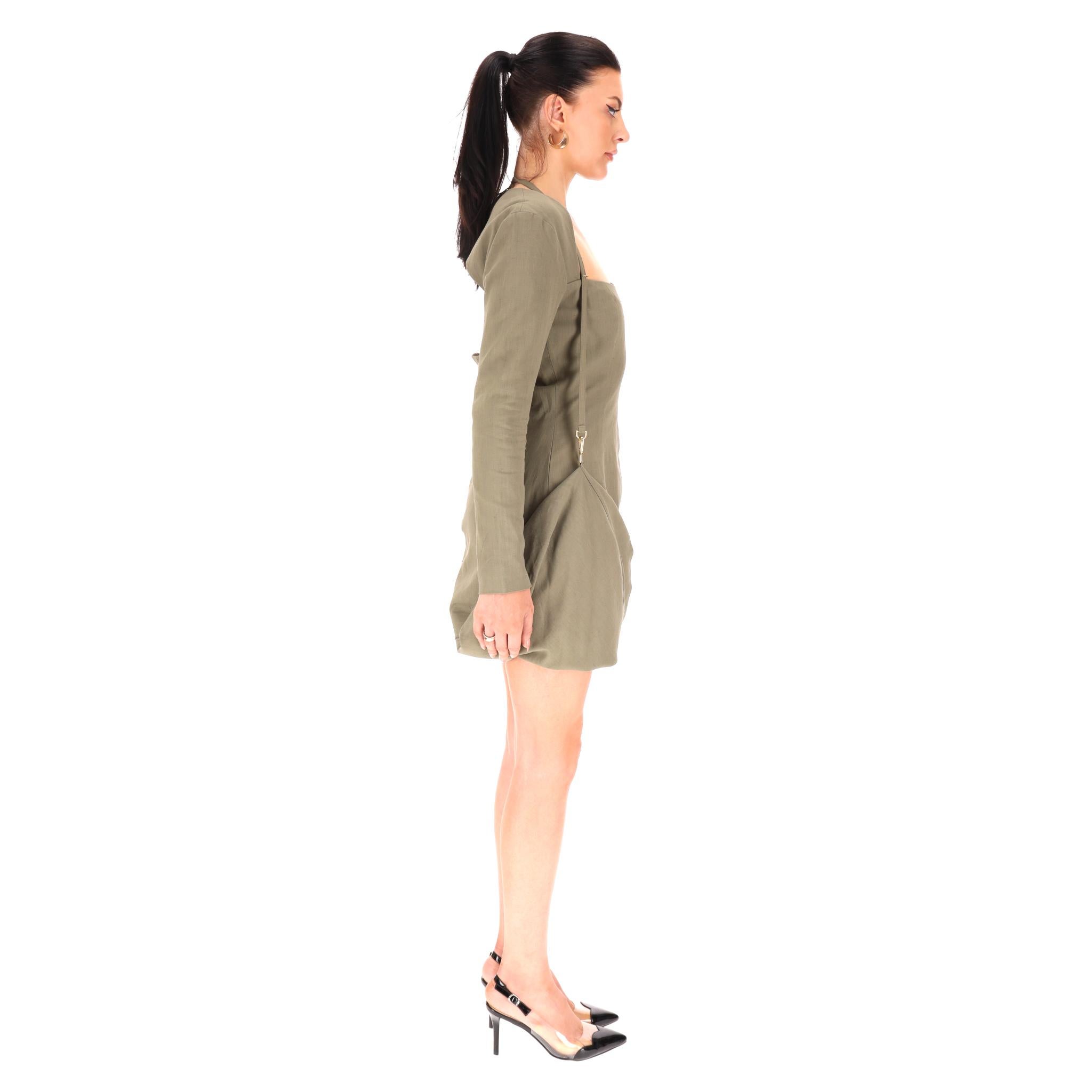 Minivestido drapeado en mezcla de lino y lona flameada de Jacquemus Marrón en venta