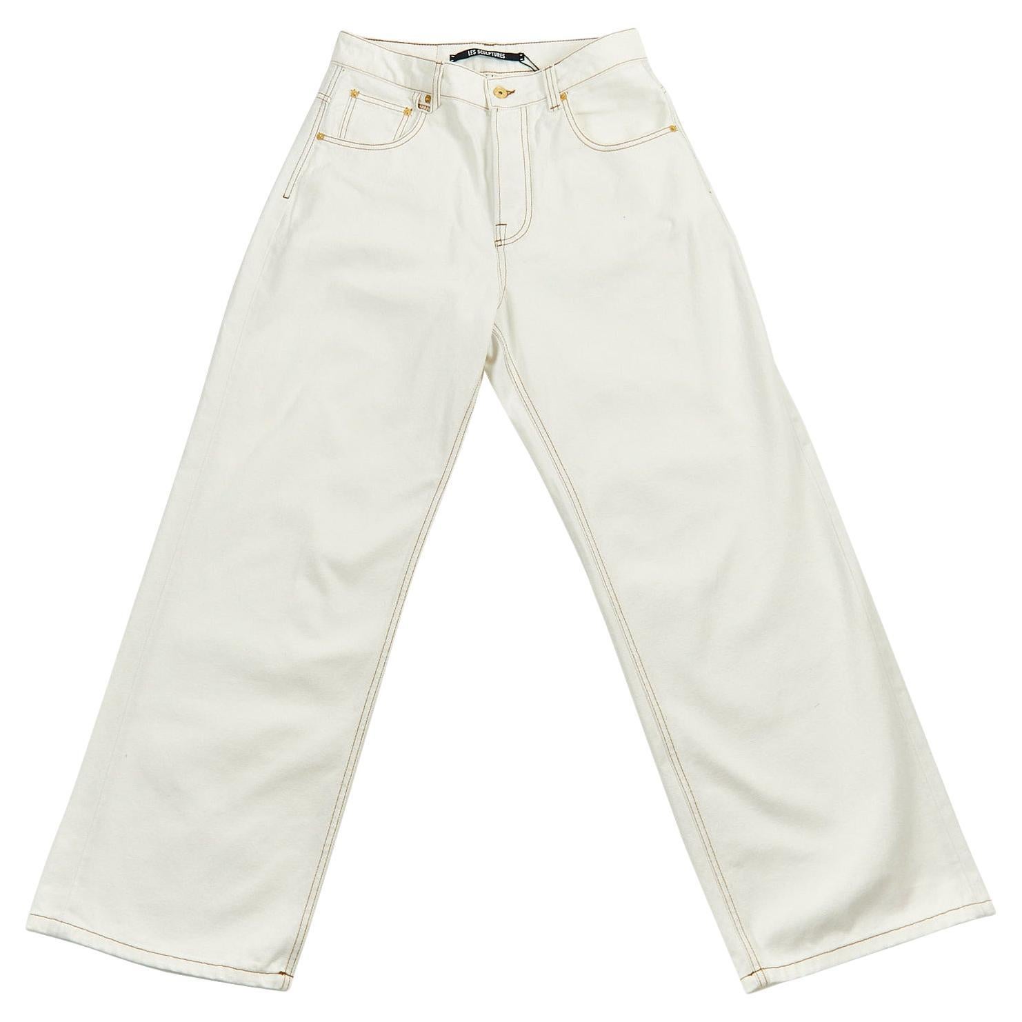 JACQUEMUS Logo-patch Wide Leg Jeans - Size 28 (US) For Sale