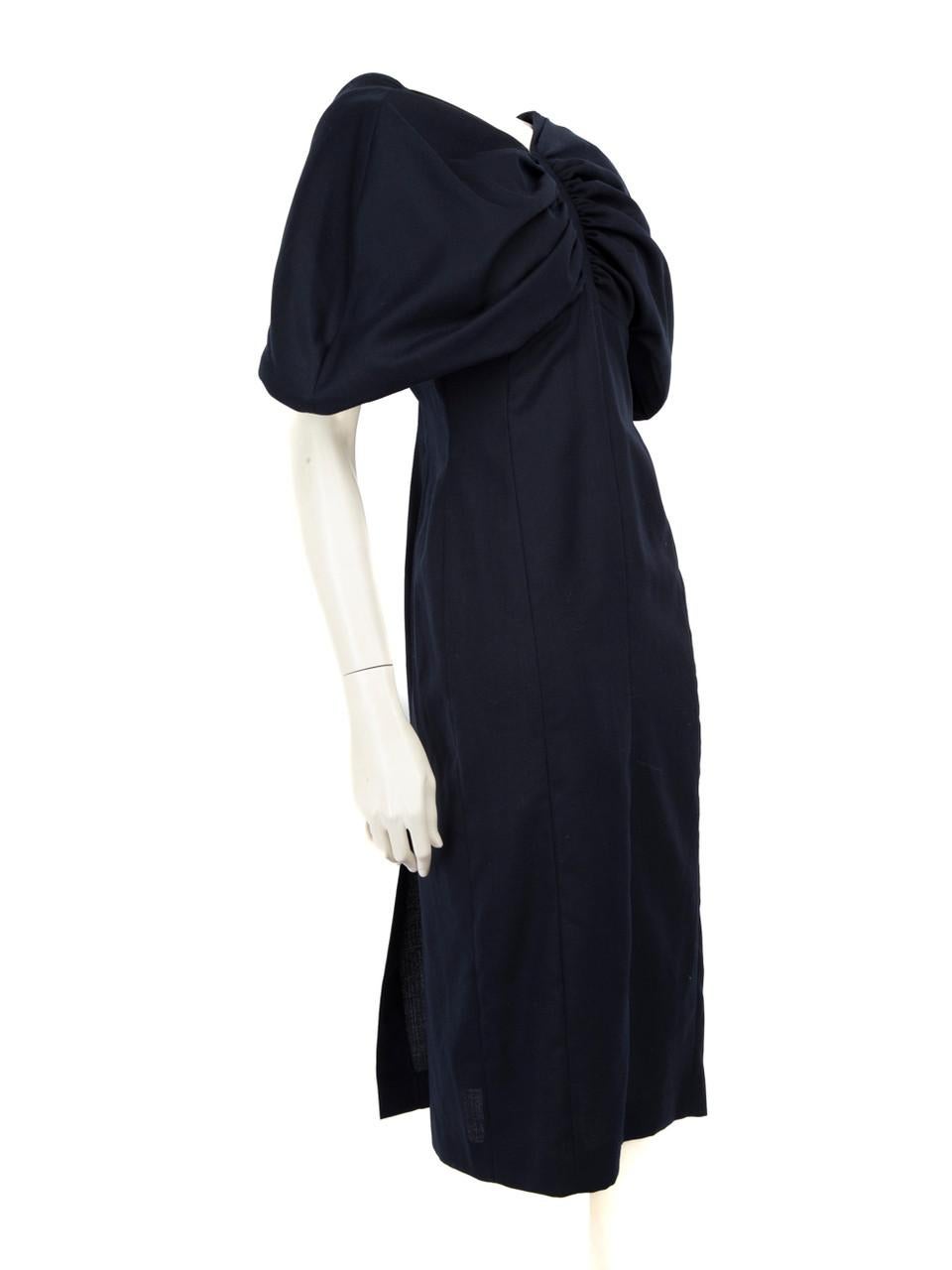 CONDITION is Very good. Minimal wear to dress is evident. Light white markings along the underarm areas on this used Jacquemus designer resale item.
 
 
 
 Details
 
 
 Model: L'Amour D'un Gitan
 
 Navy
 
 Wool
 
 Dress
 
 Midi
 
 V-Neck
 
 Side zip