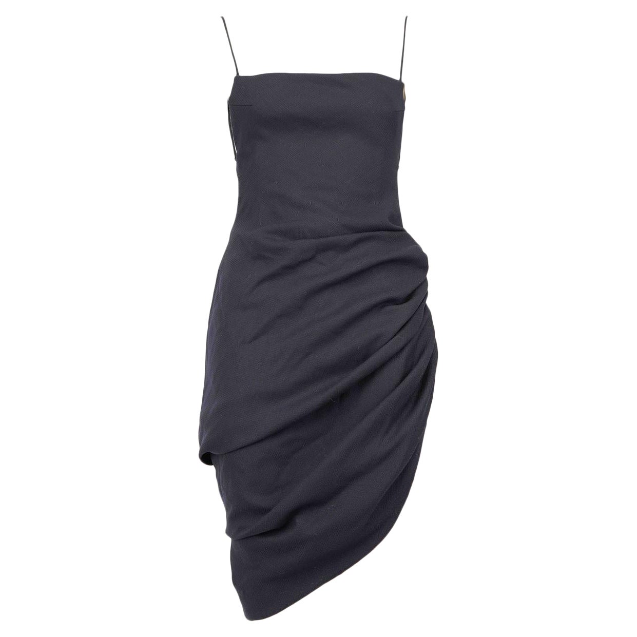 Jacquemus Navy Open Back Drape Detail Mini Dress Size S