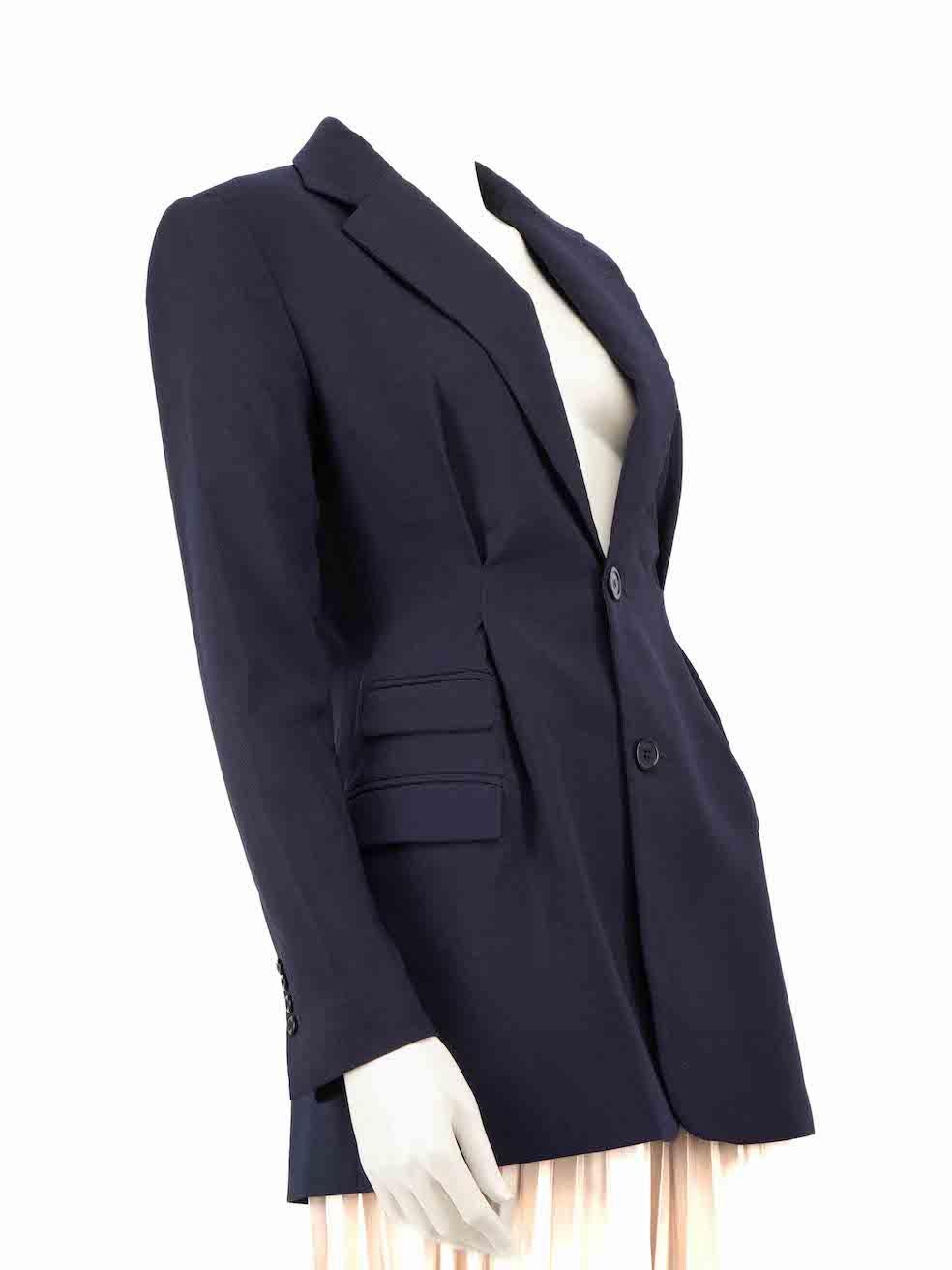 CONDITION is Very good. Minimal wear to the blazer is evident. Minimal wear to the collar and the cuffs is seen with discolouration marks on this used Jacquemus designer resale item.
 
 
 
 Details
 
 
 Navy
 
 Wool
 
 Blazer
 
 Single breasted
 
