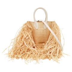 Jacquemus Off White/Natural Straw and Leather Let Petite Baci Tote