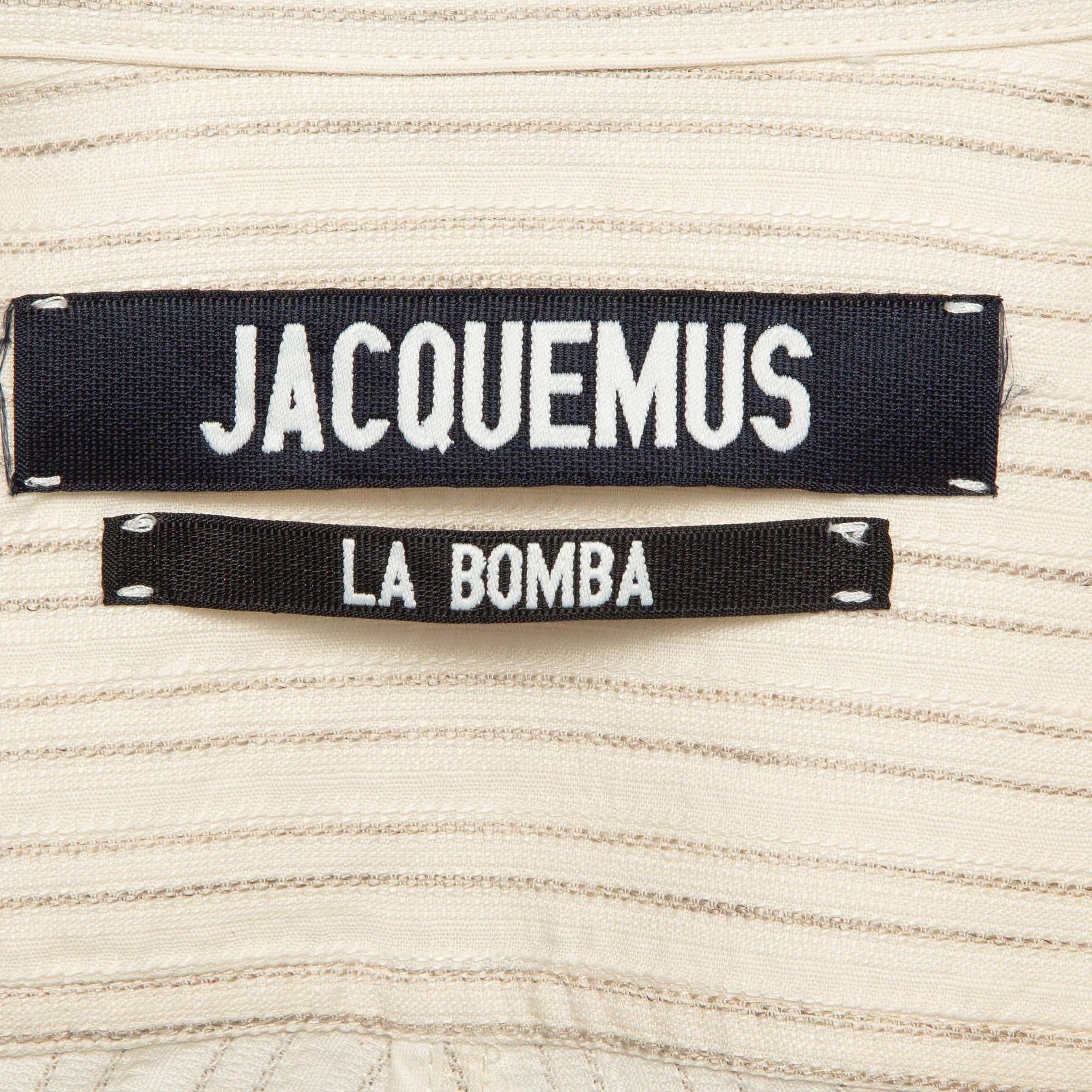 Jacquemus Off-White Pinstripe Linen Blend La Bomba Dress S In Excellent Condition In Dubai, Al Qouz 2