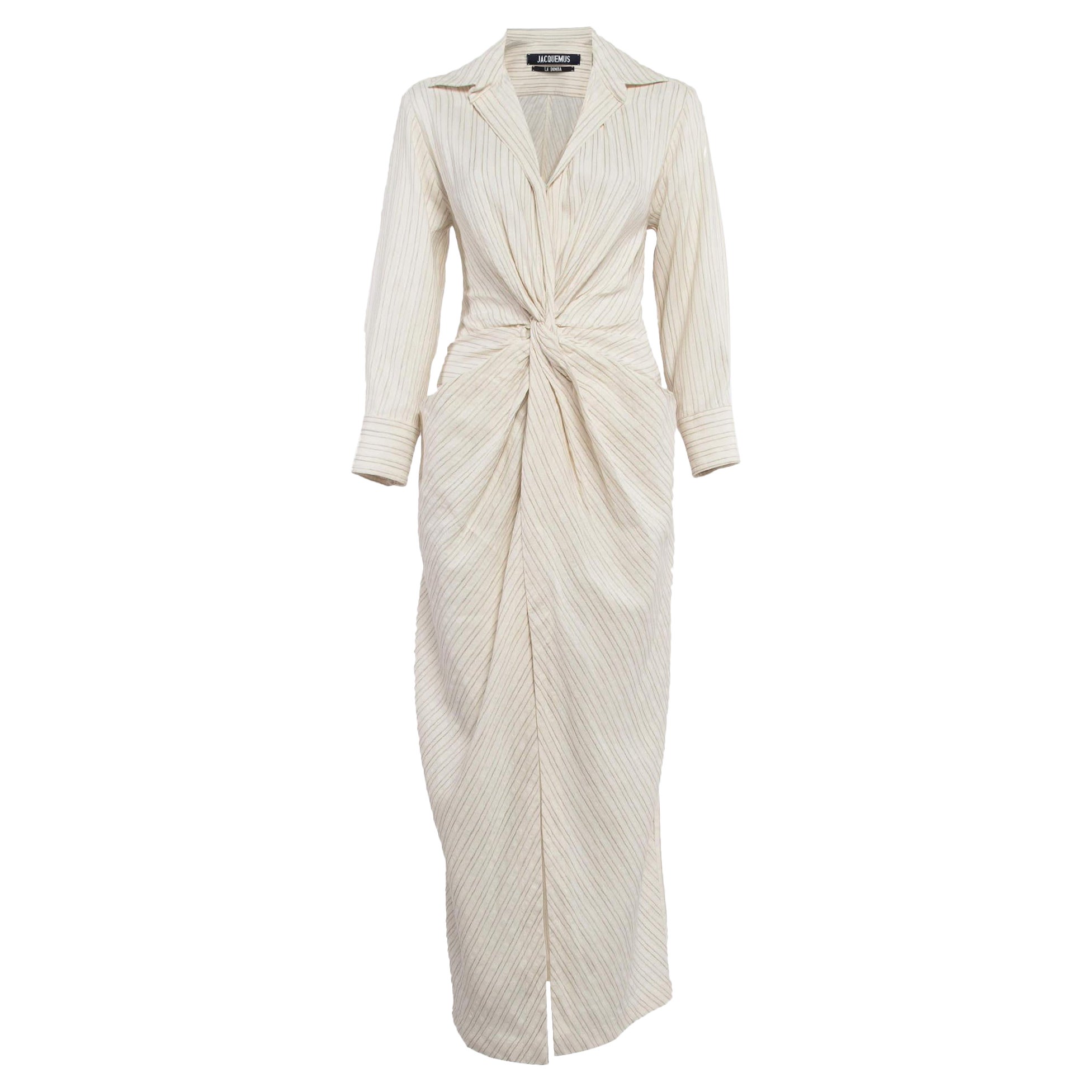Jacquemus Off-White Pinstripe Linen Blend La Bomba Dress S