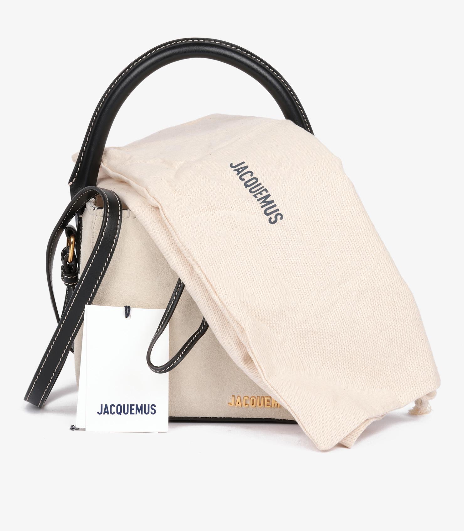 Jacquemus Off White Suede & Black Calfskin Leather Le Seau Carré Bucket Bag For Sale 6