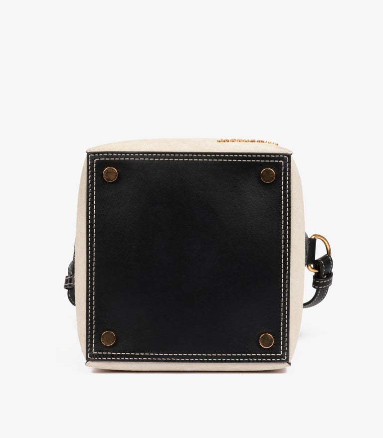 Jacquemus Off White Suede and Black Calfskin Leather Le Seau Carré