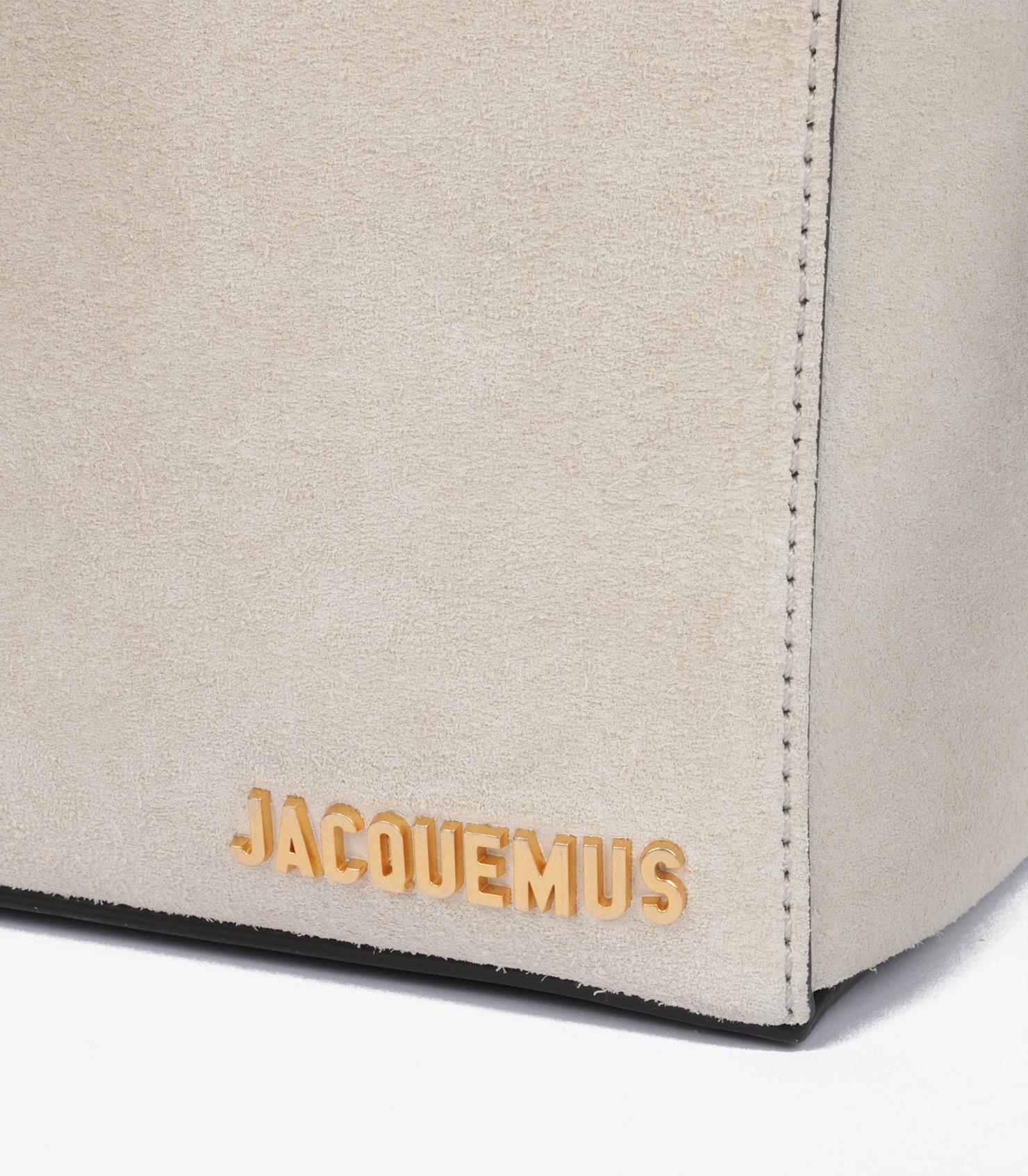 Jacquemus Off White Suede & Black Calfskin Leather Le Seau Carré Bucket Bag For Sale 2
