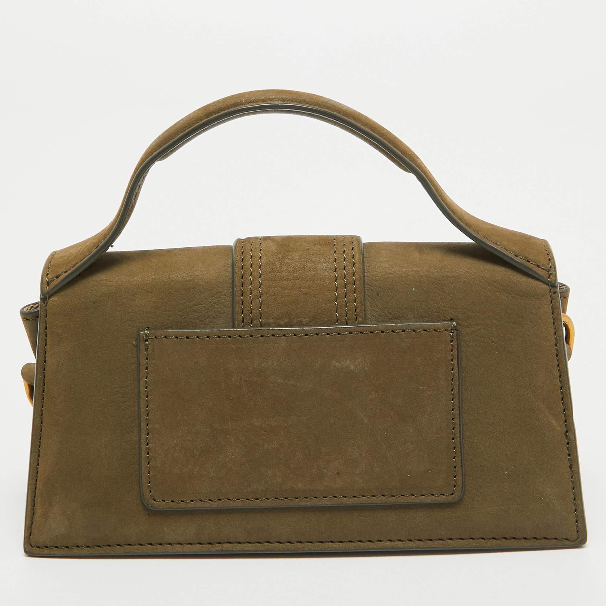 Jacquemus Olive Green Nubuck Leather Le Bambino Mini Top Handle Bag. 5