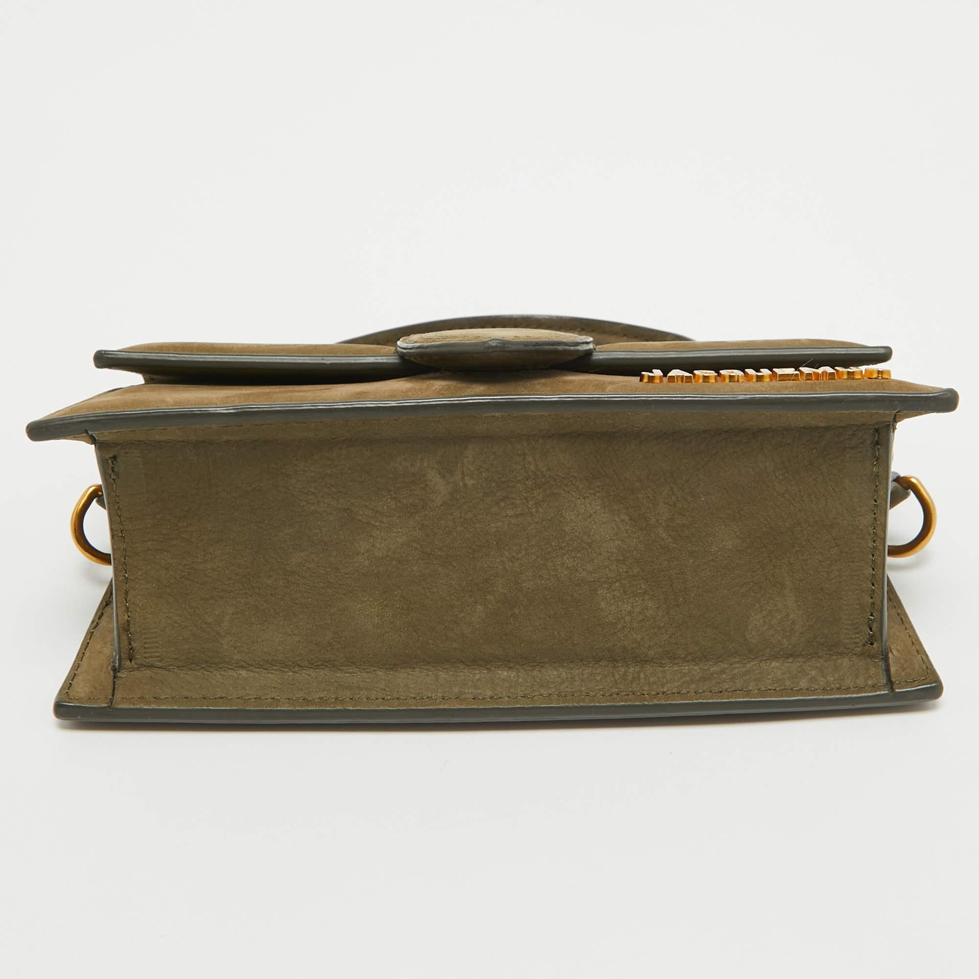 Jacquemus Olive Green Nubuck Leather Le Bambino Mini Top Handle Bag. 6