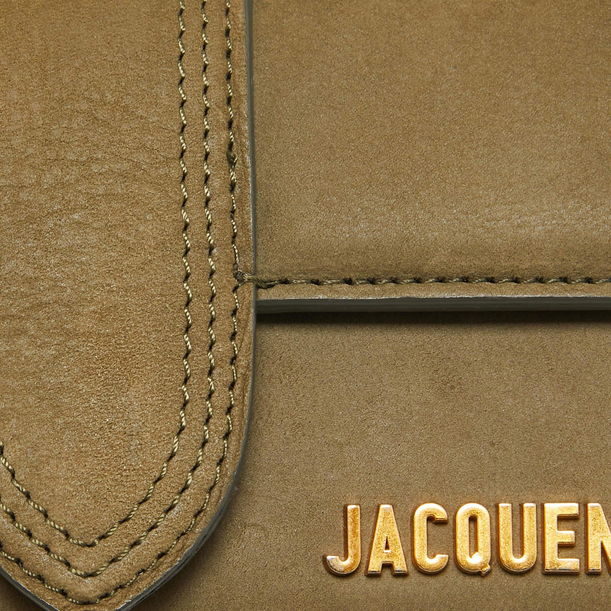 Jacquemus Olive Green Nubuck Leather Le Bambino Mini Top Handle Bag. 1