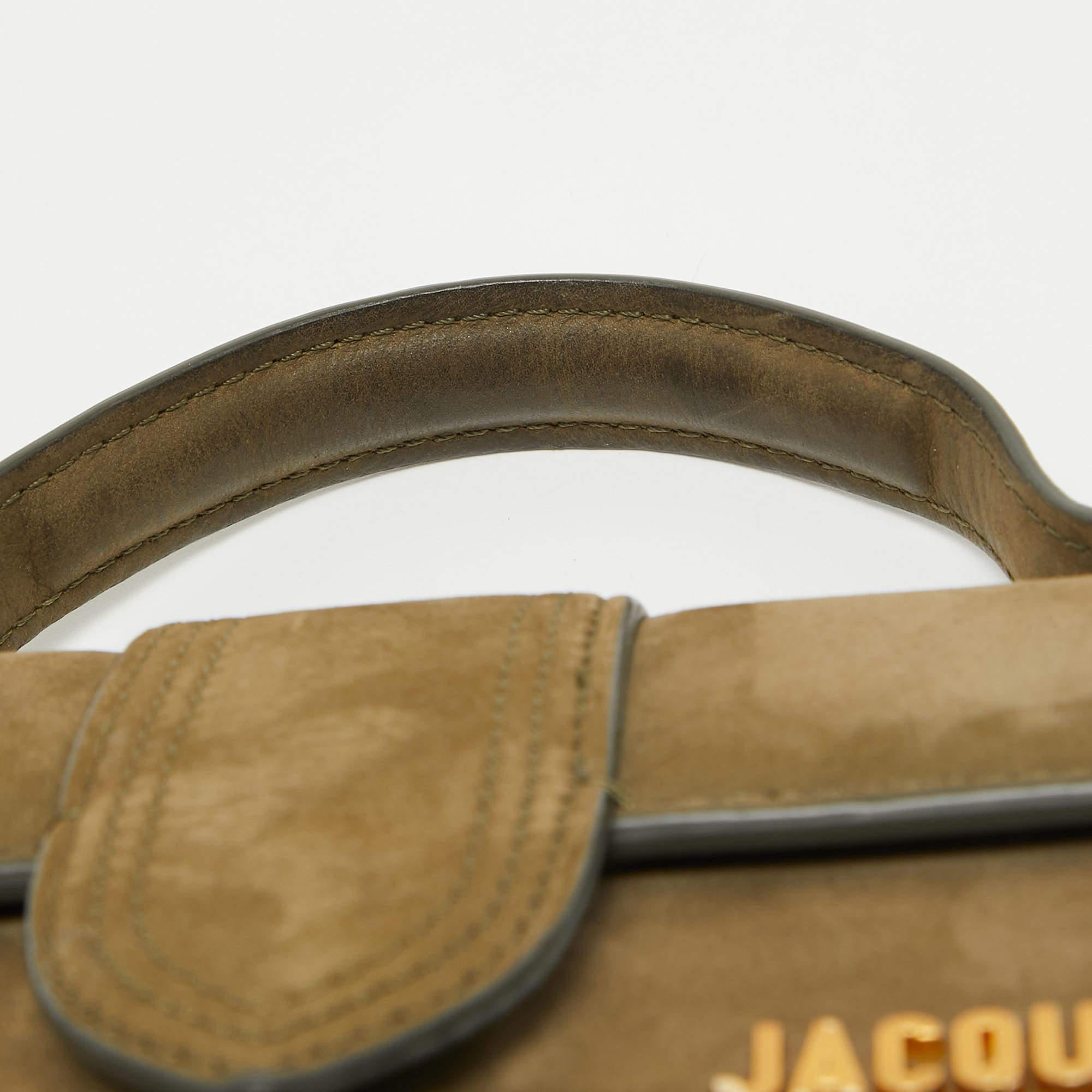 Jacquemus Olive Green Nubuck Leather Le Bambino Mini Top Handle Bag. 2