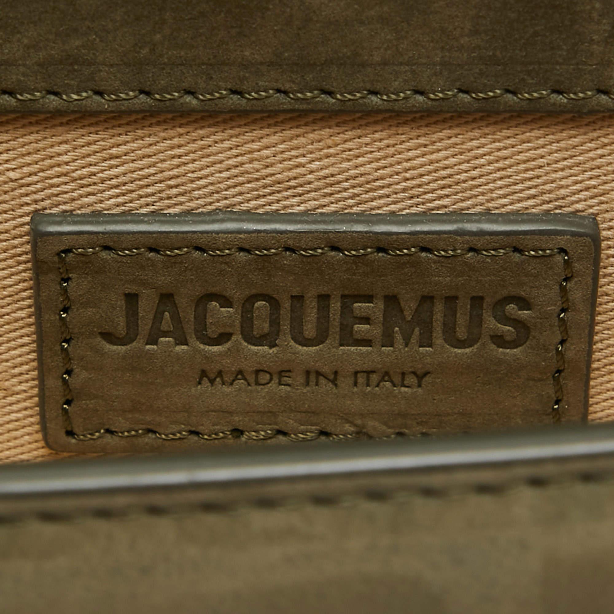 Jacquemus Olive Green Nubuck Leather Le Bambino Mini Top Handle Bag. 4