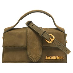 Jacquemus Olive Green Nubuck Leather Le Bambino Mini Top Handle Bag.