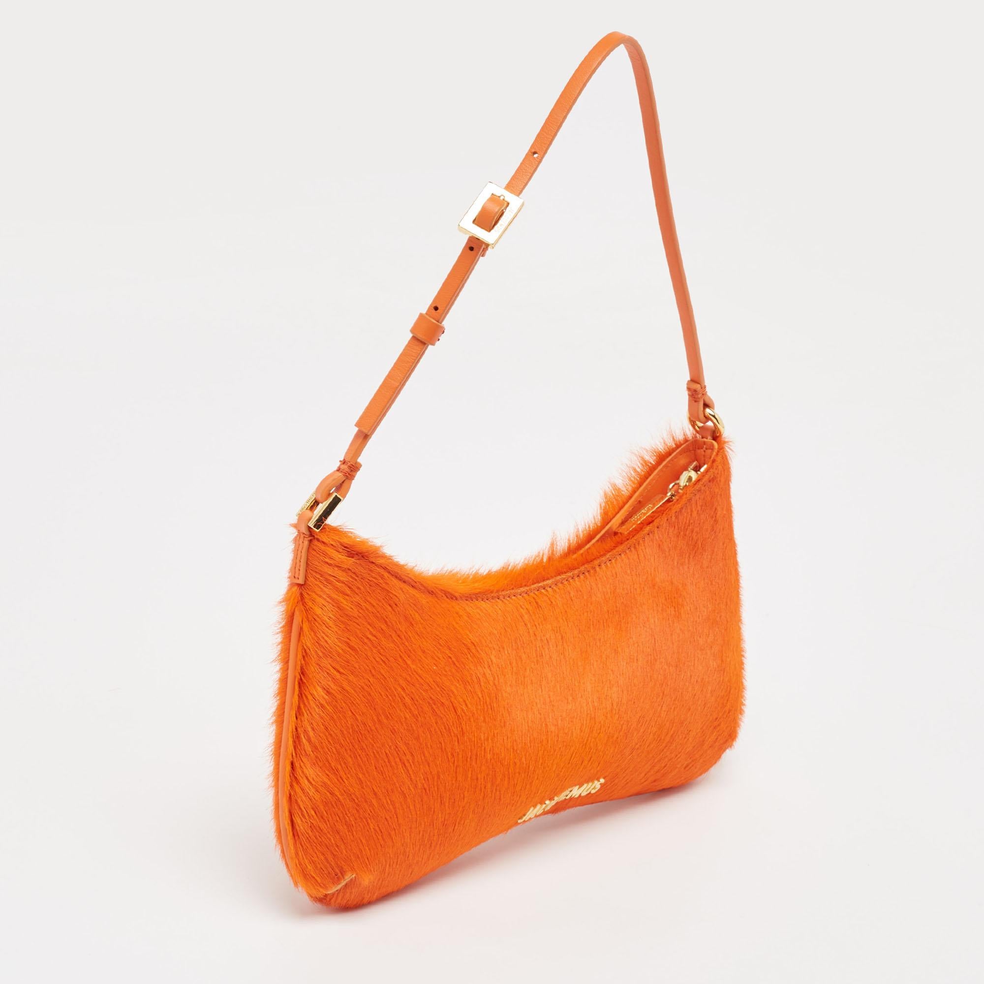 Women's Jacquemus Orange Calf Hair and Leather Le Bisou Baguette Bag
