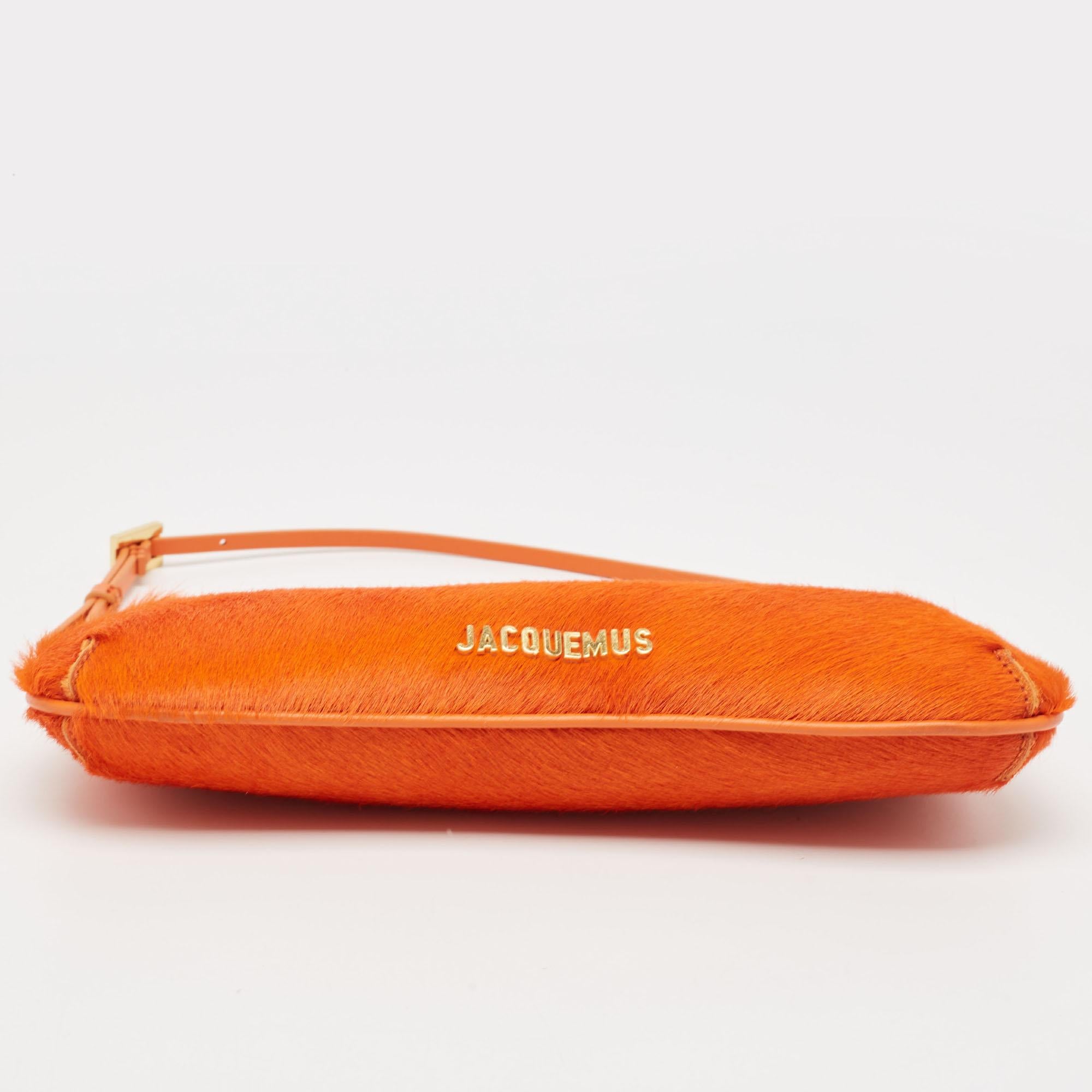 Jacquemus Orange Calf Hair and Leather Le Bisou Baguette Bag For Sale 1