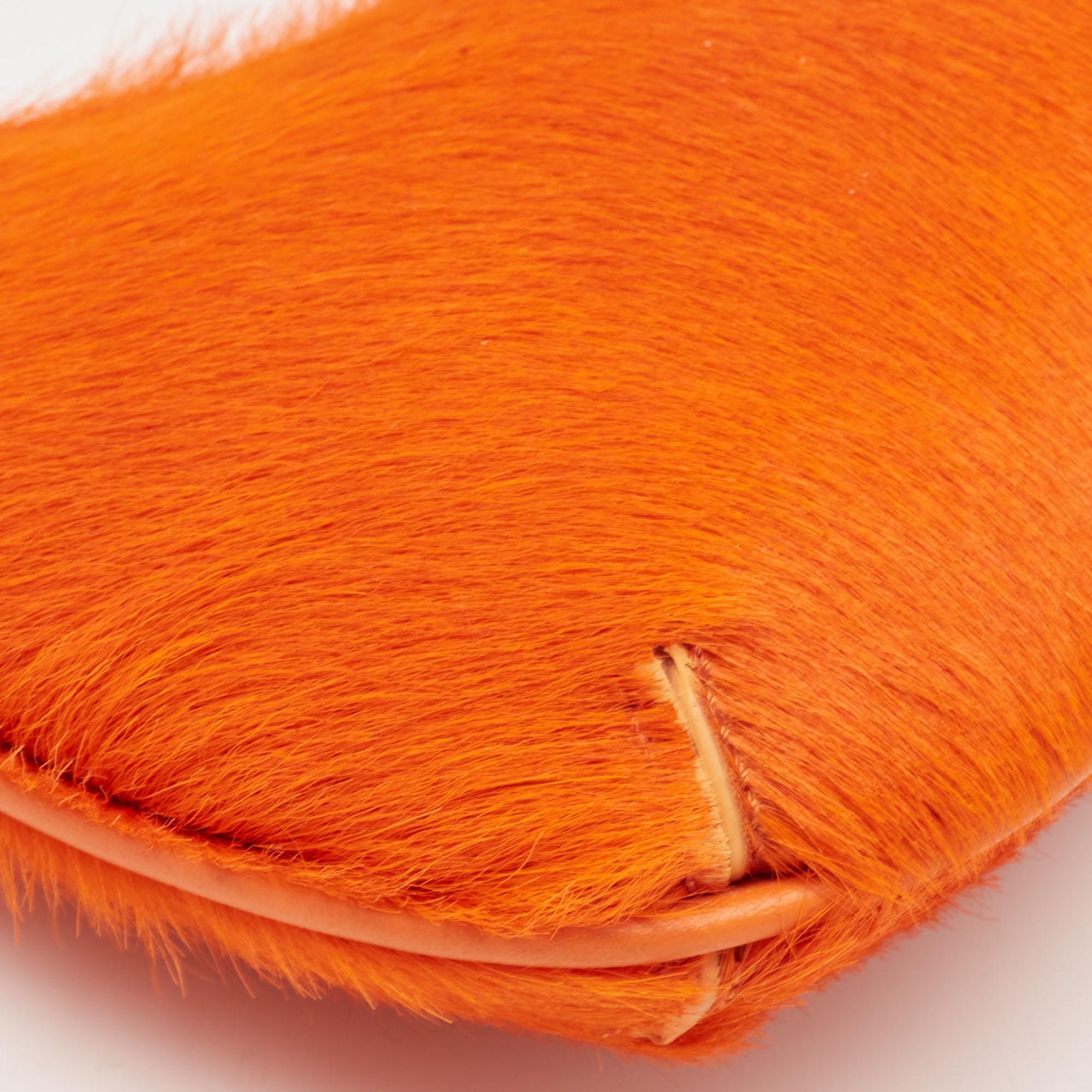 Jacquemus Orange Calf Hair and Leather Le Bisou Baguette Bag 2