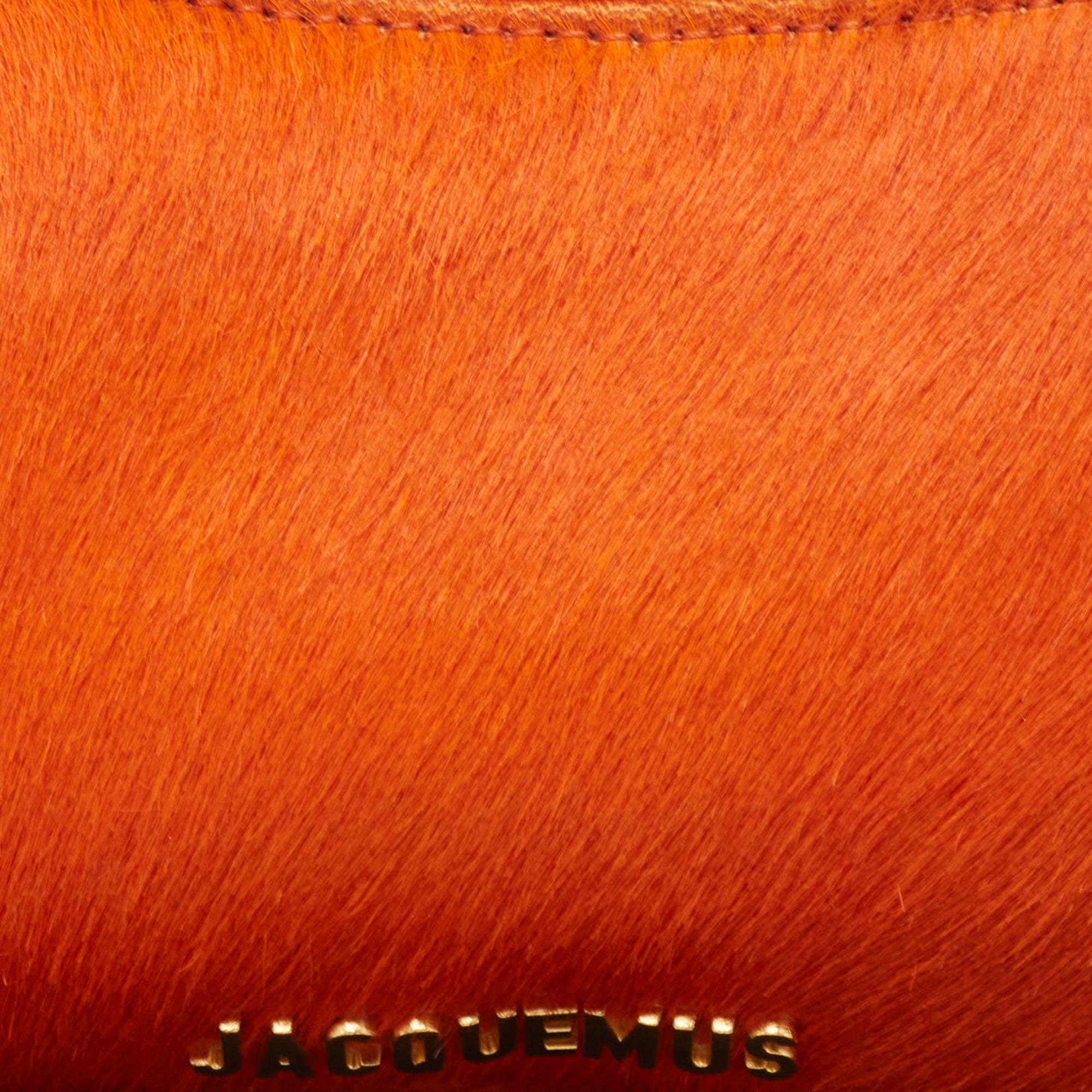 Jacquemus Orange Calf Hair and Leather Le Bisou Baguette Bag 4