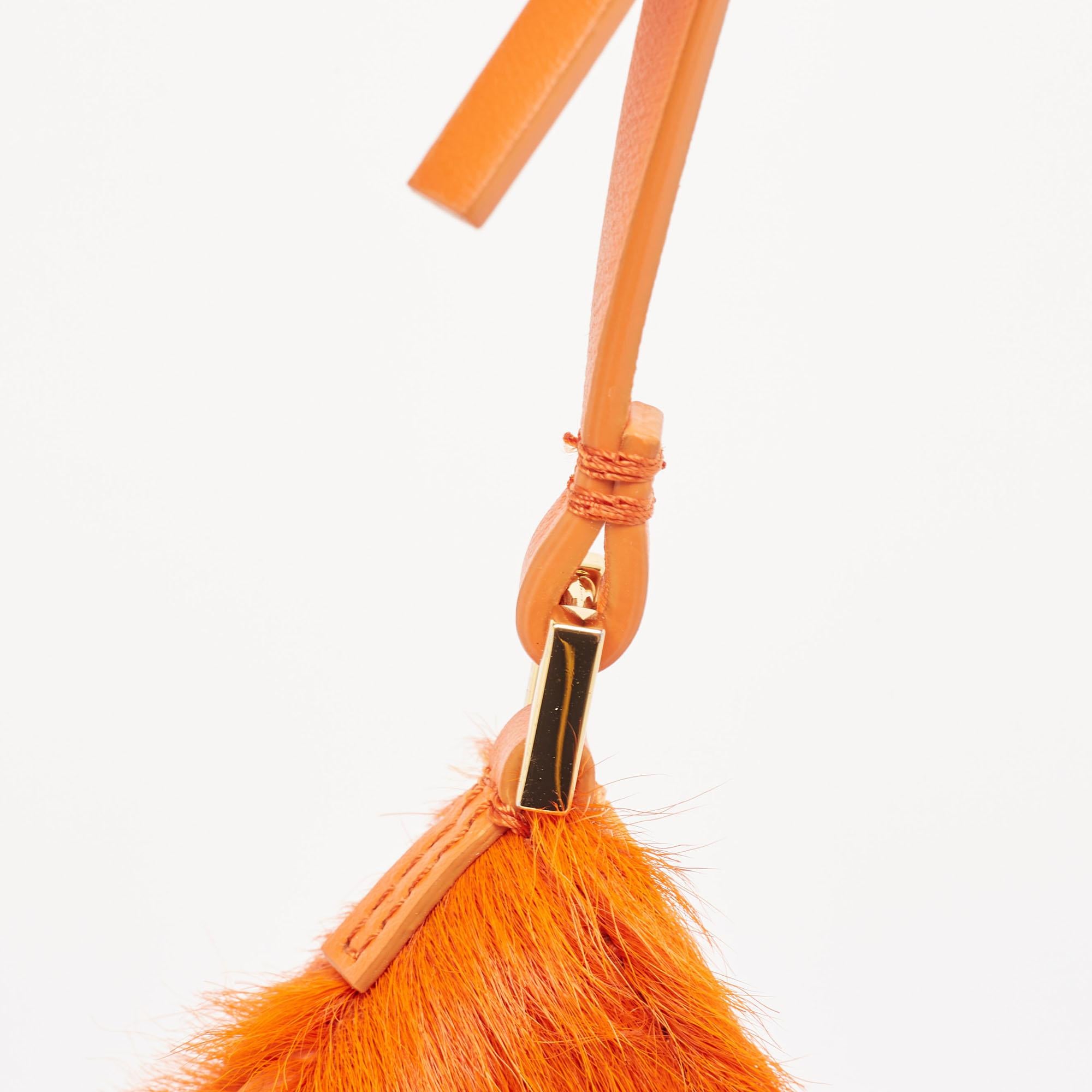 Jacquemus Orange Calf Hair and Leather Le Bisou Baguette Bag 5