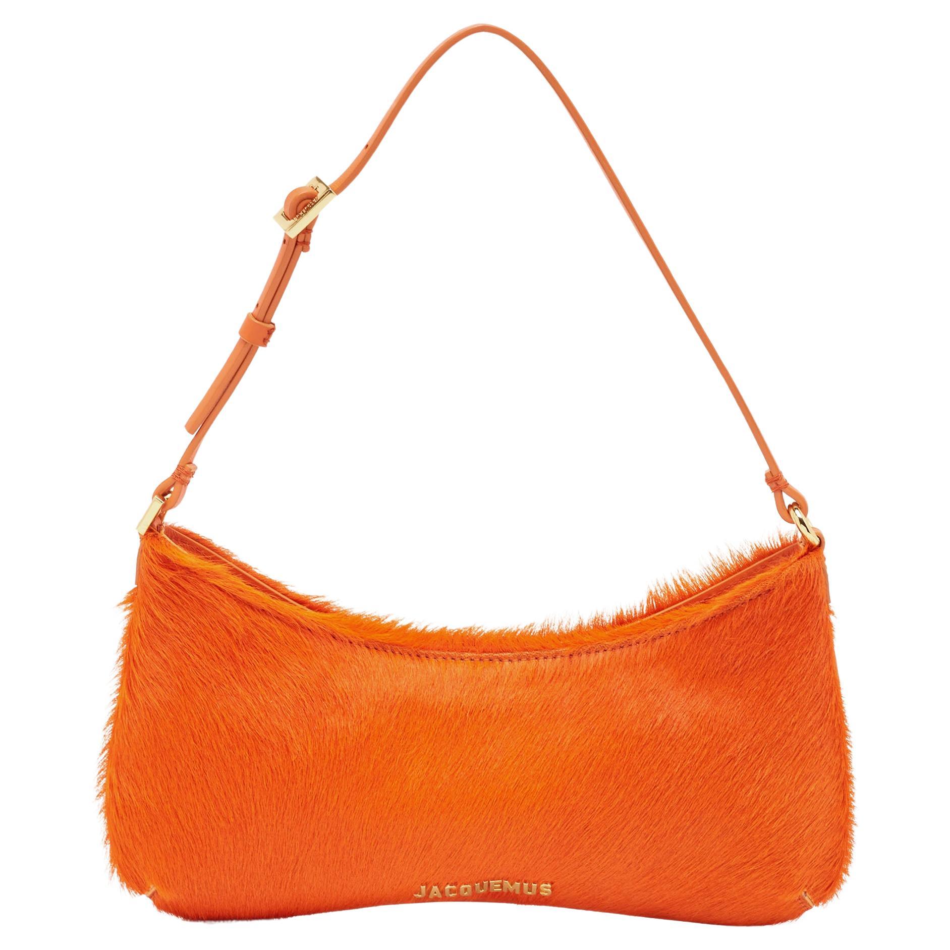 Jacquemus Orange Calf Hair and Leather Le Bisou Baguette Bag For Sale
