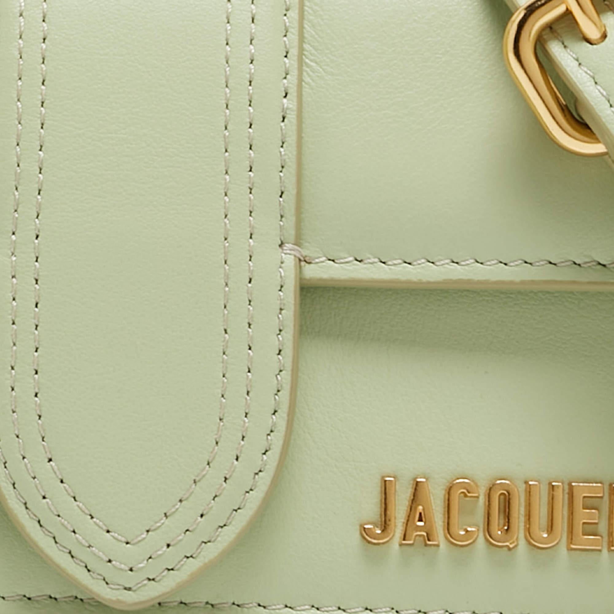 Beige Jacquemus Pale Green Leather Le Bambino Mini Top Handle Bag.