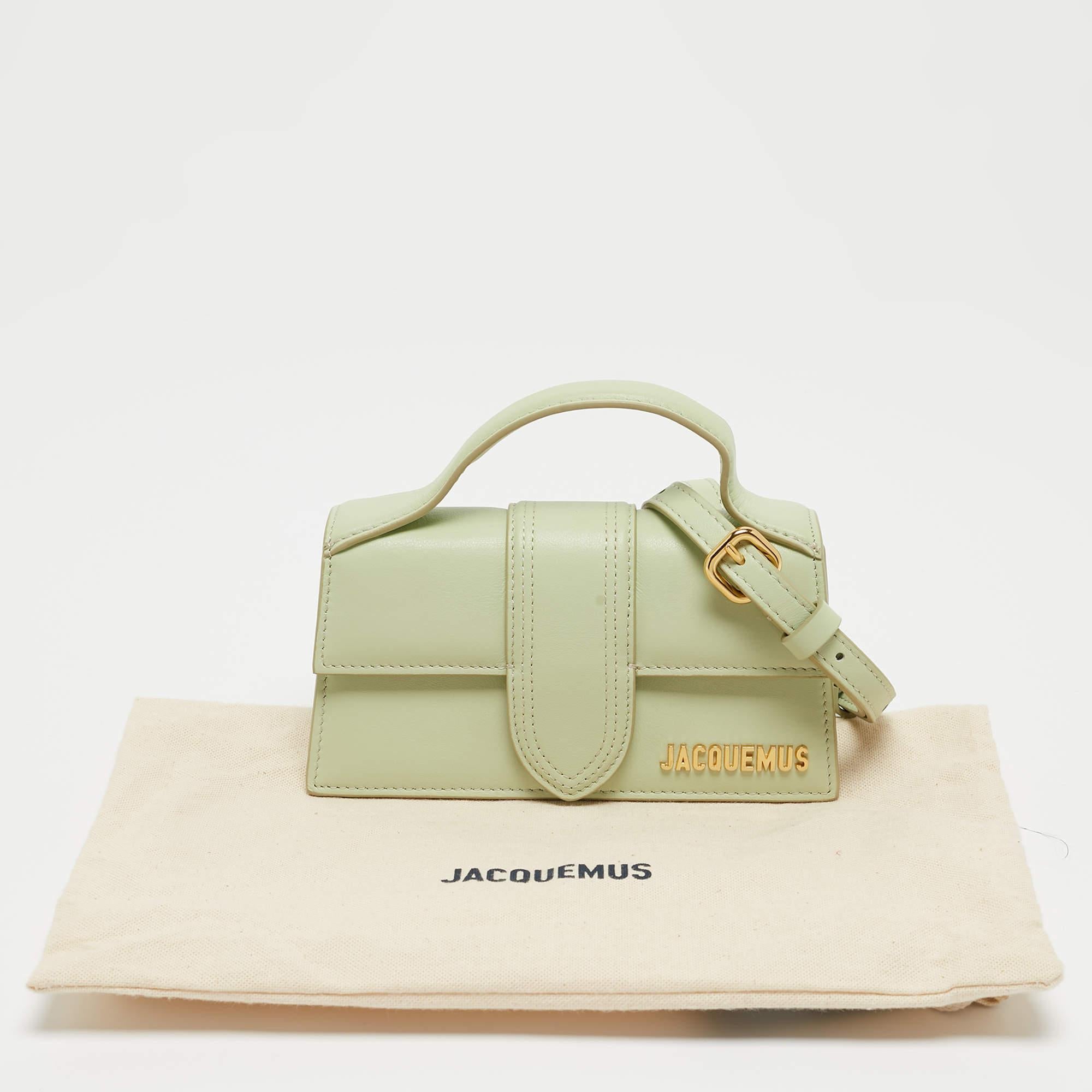Jacquemus Pale Green Leather Le Bambino Mini Top Handle Bag. In Excellent Condition In Dubai, Al Qouz 2