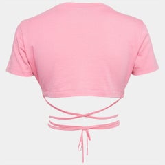 Jacquemus Pink Cotton Knit Underwired Lace-Up Baci Crop Top XS