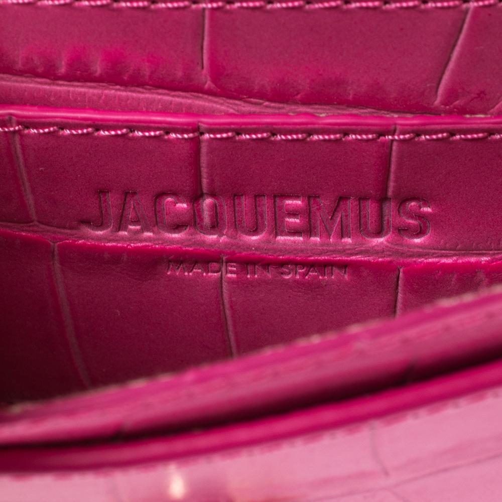 Women's Jacquemus Pink Croc Embossed Leather La Riviera Double Tour Belt Bag