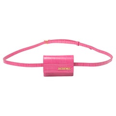 Jacquemus Pink Croc Embossed Leather La Riviera Double Tour Belt Bag