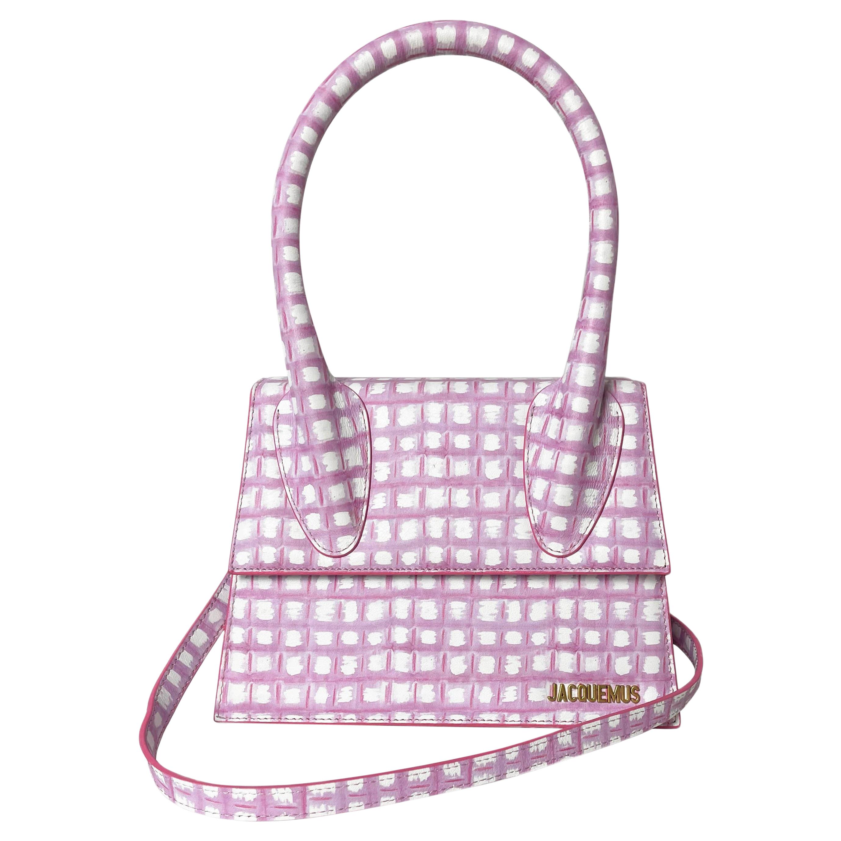 JACQUEMUS Pink Gingham Le Grand Chiquito Tote Bag w/ Optional Crossbody Strap