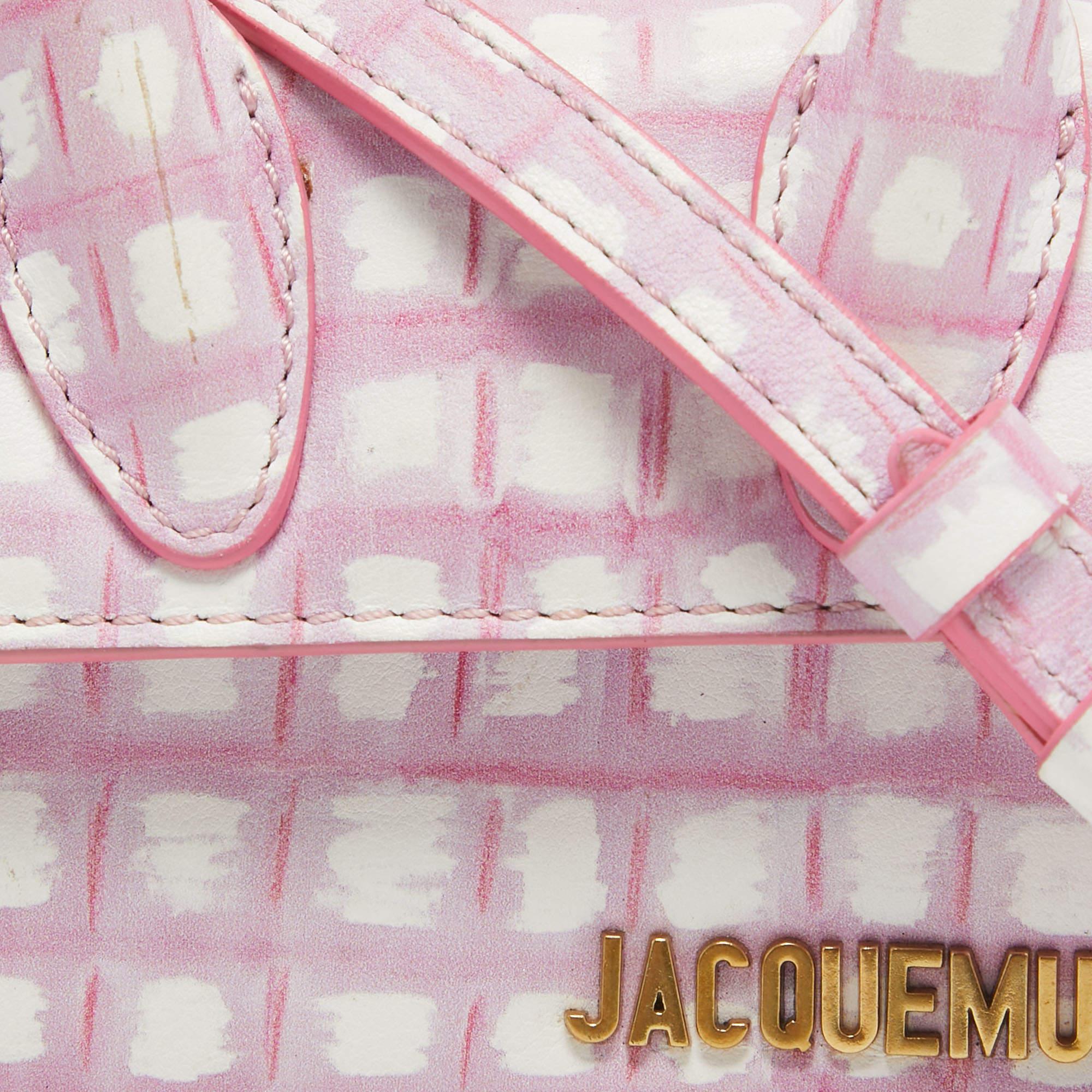 Jacquemus Pink/White Checkered Leather Mini Le Chiquito Top Handle Bag 6