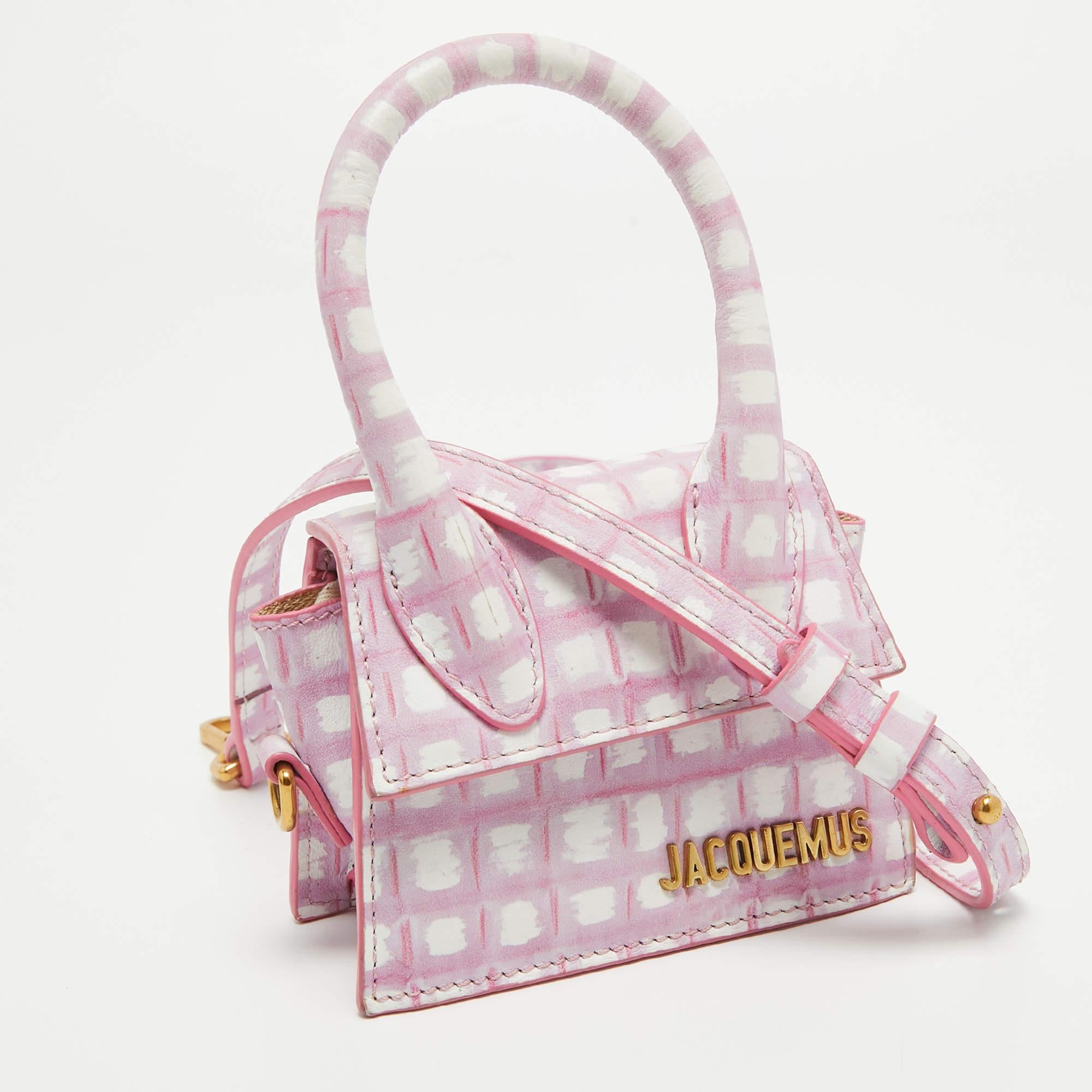 Jacquemus Pink/White Checkered Leather Mini Le Chiquito Top Handle Bag 9
