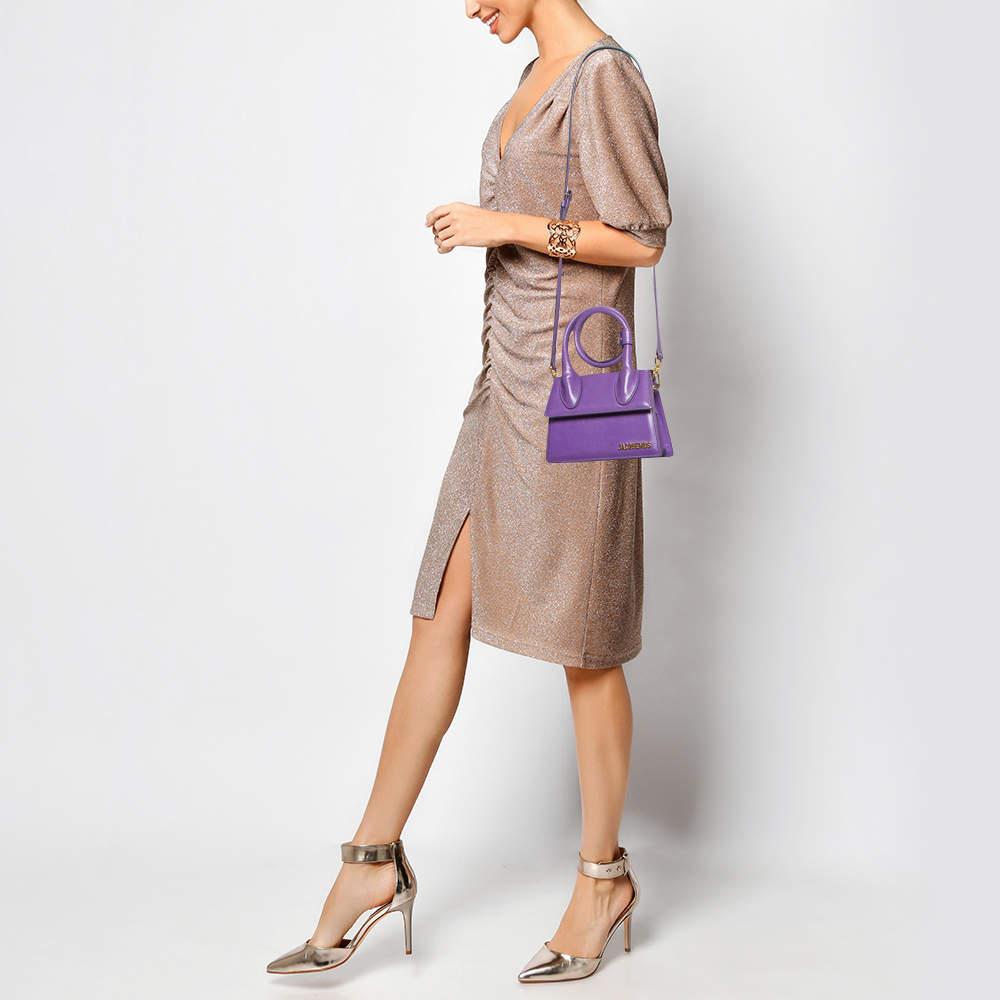 Jacquemus Purple Leather Le Chiquito Noeud Top Handle Bag In Good Condition In Dubai, Al Qouz 2