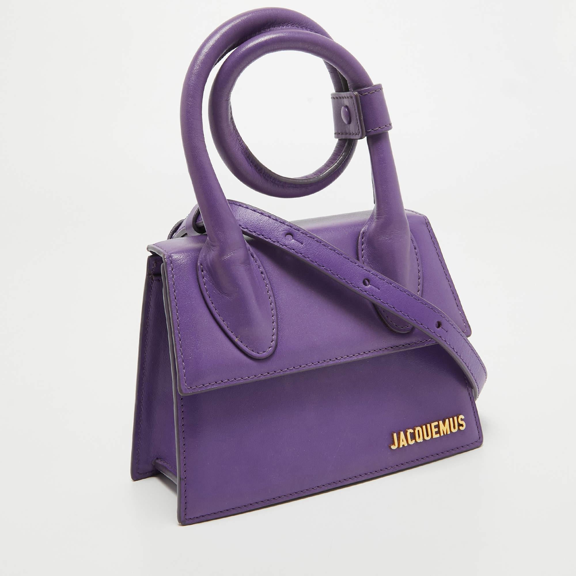 Women's Jacquemus Purple Leather Le Chiquito Noeud Top Handle Bag