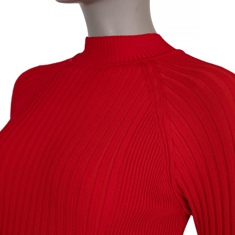 JACQUEMUS red viscose 2021 PIGOLO SIDE SLIT RIB-KNIT Dress 34 XXS For Sale  at 1stDibs