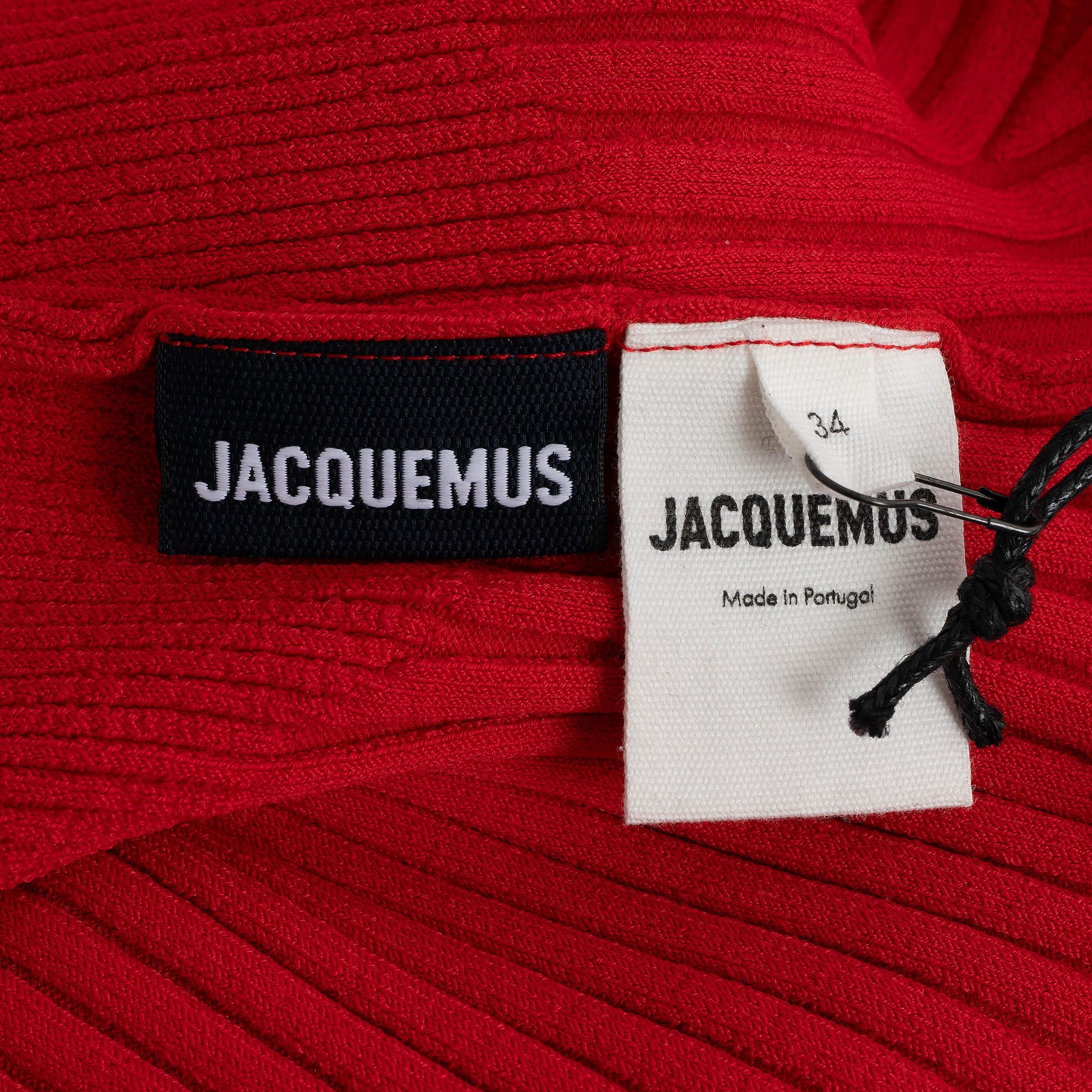 Jacquemus rosso in viscosa 2021 PIGOLO SIDE SLIT RIB-KNIT Abito 34 XXS in vendita 1