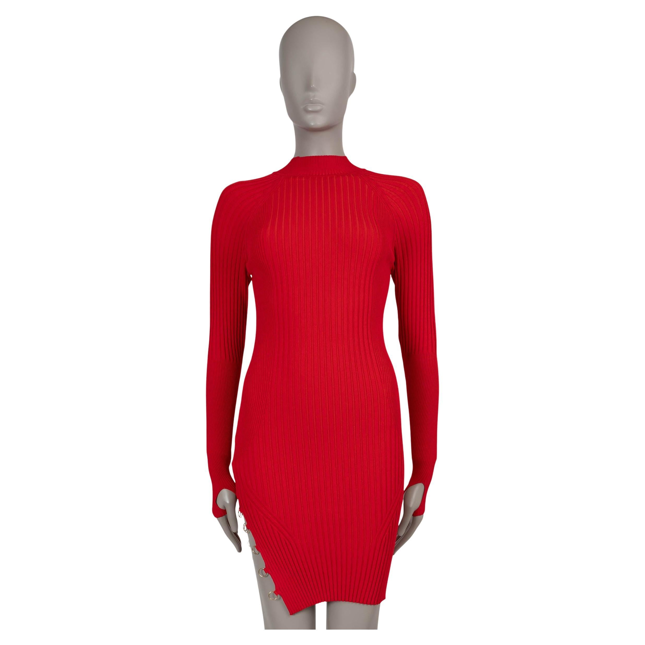 Jacquemus rosso in viscosa 2021 PIGOLO SIDE SLIT RIB-KNIT Abito 34 XXS in vendita