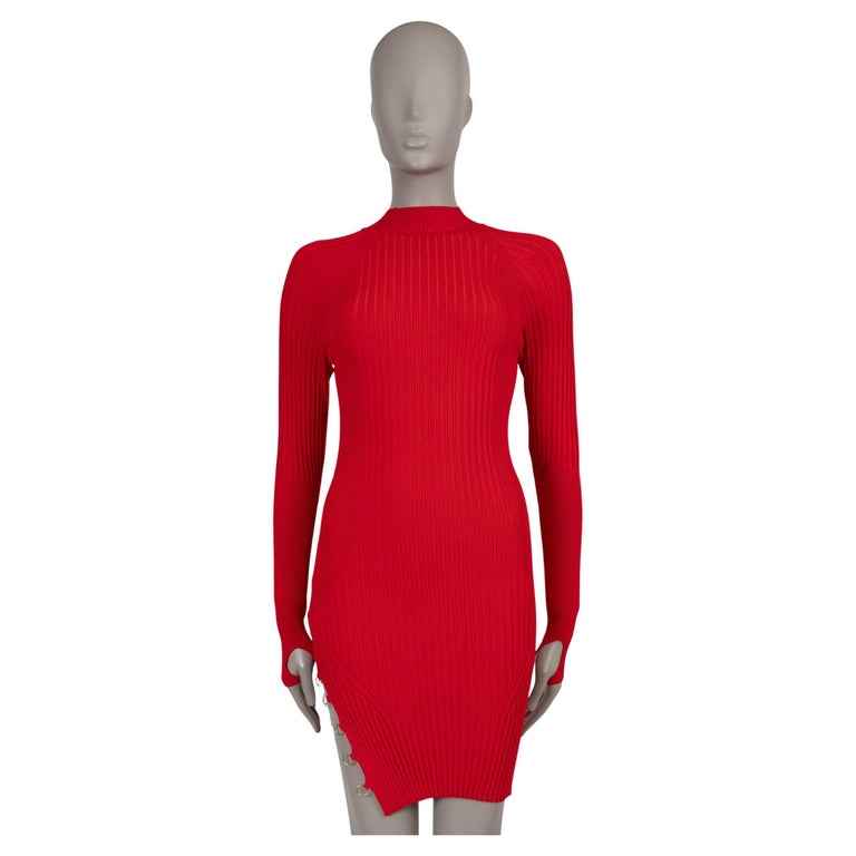 JACQUEMUS red viscose 2021 PIGOLO SIDE SLIT RIB-KNIT Dress 34 XXS For Sale  at 1stDibs