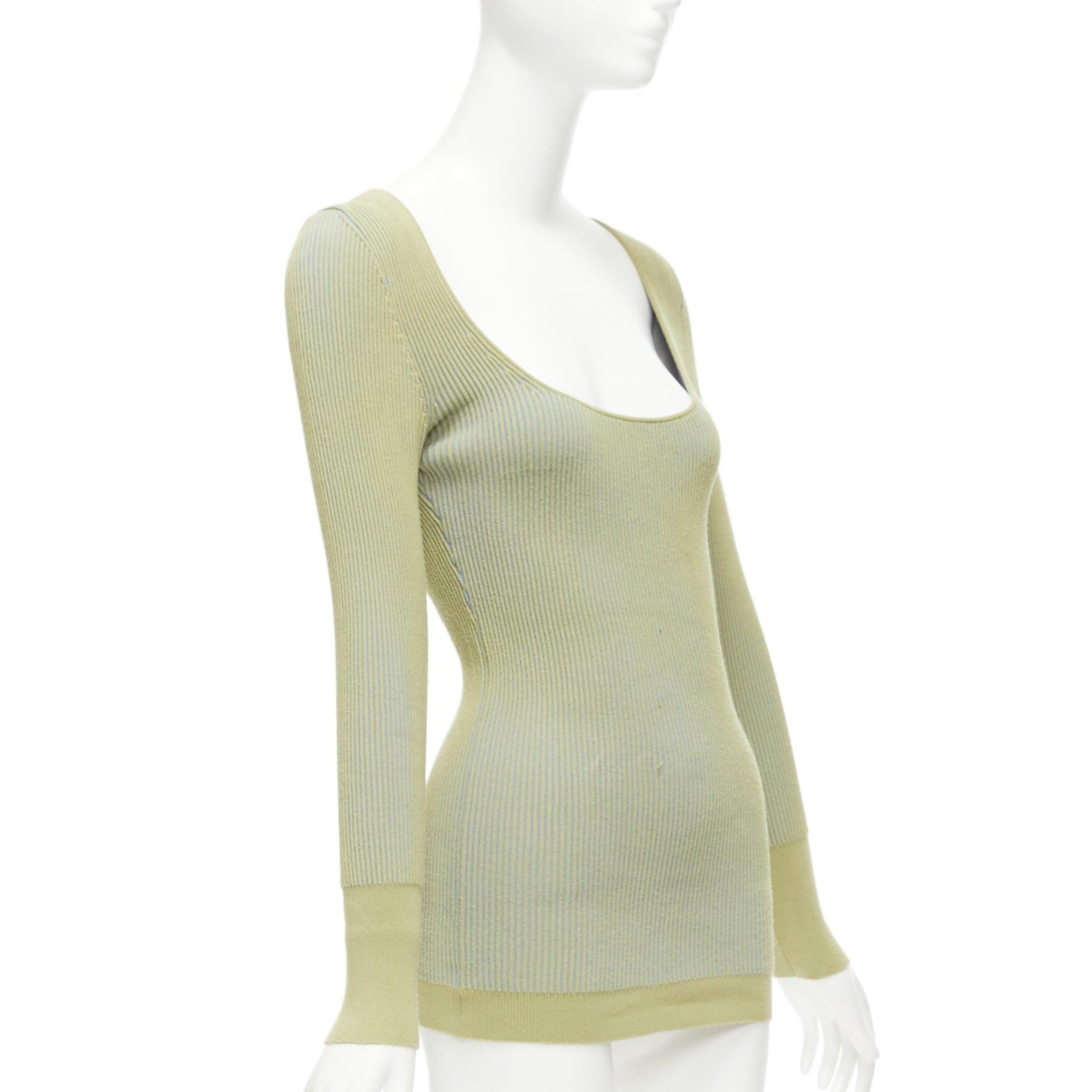 JACQUEMUS Rosa green blue ribbed scoop neck fitted long sleeve top FR40 L In Good Condition For Sale In Hong Kong, NT