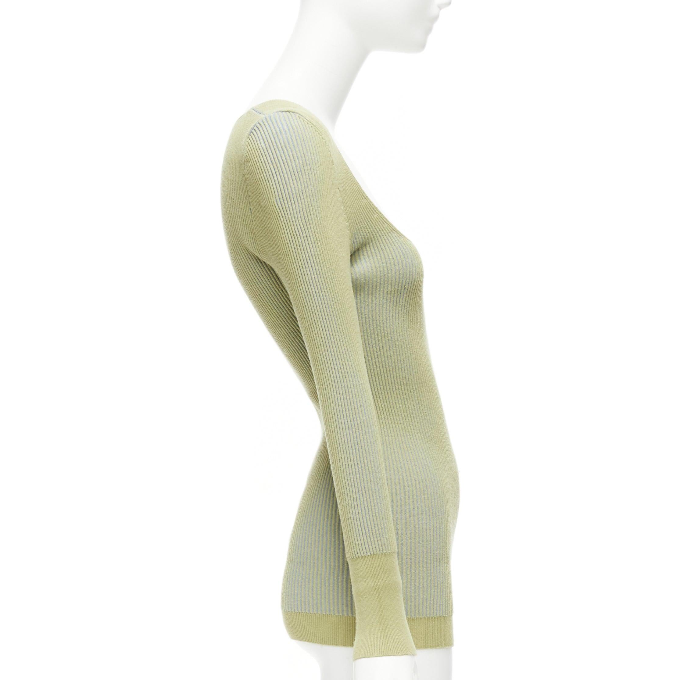 JACQUEMUS Rosa green blue ribbed scoop neck fitted long sleeve top FR40 L In Good Condition For Sale In Hong Kong, NT