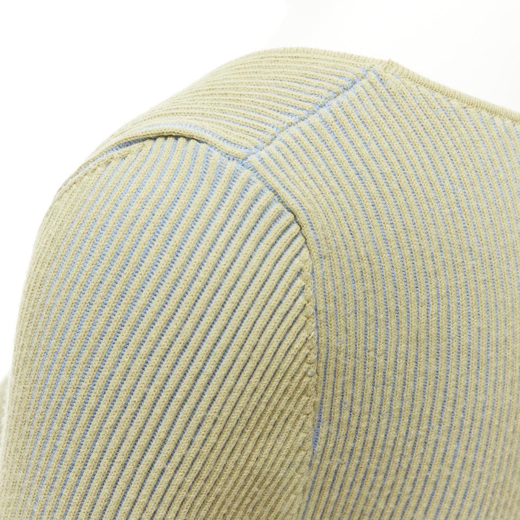 JACQUEMUS Rosa green blue ribbed scoop neck fitted long sleeve top FR40 L For Sale 2