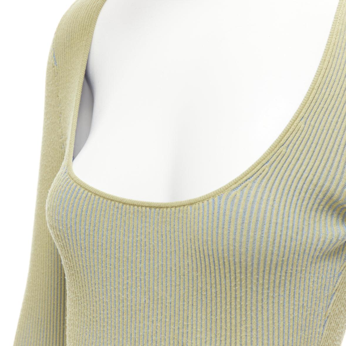 JACQUEMUS Rosa green blue ribbed scoop neck fitted long sleeve top FR40 L For Sale 4