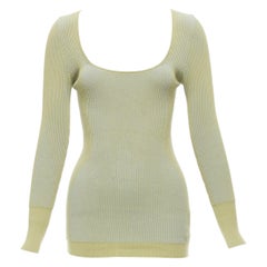 JACQUEMUS Rosa green blue ribbed scoop neck fitted long sleeve top FR40 L
