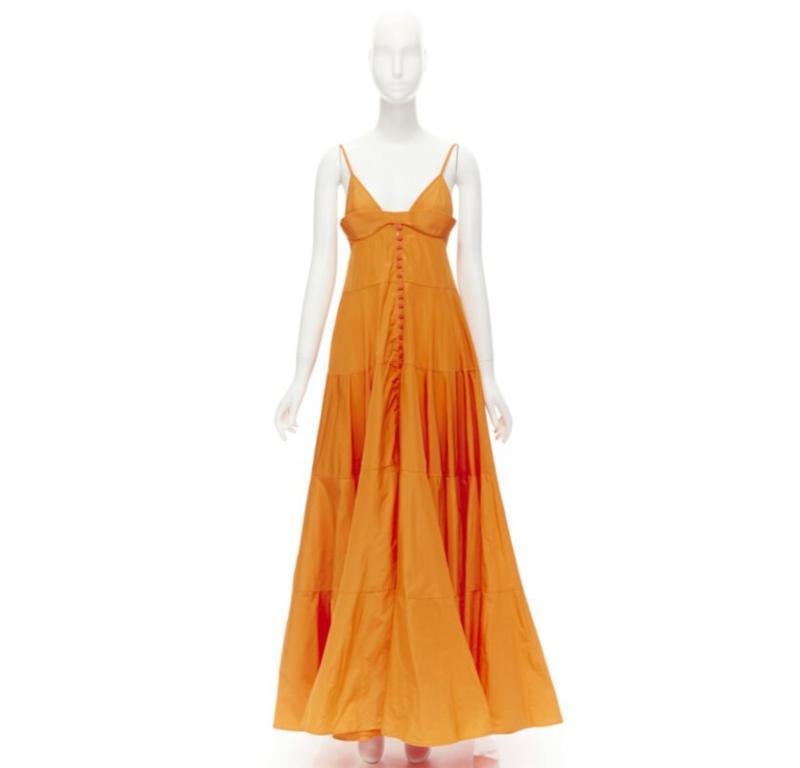 JACQUEMUS Runway robe longue en tafetta orange à boutons à l'avant IT34 XS en vente 5